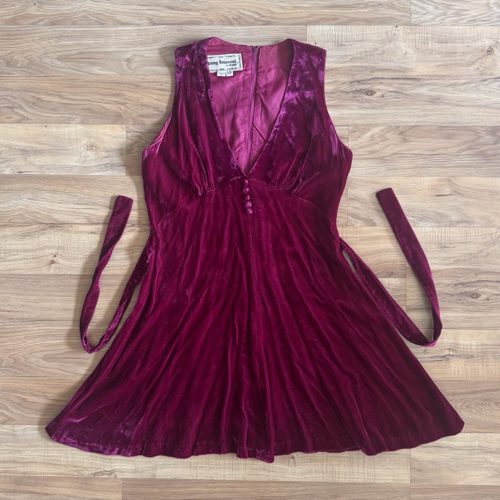 Vtg 1970s Young Innocent Raspberry Velvet Minidress Size 13