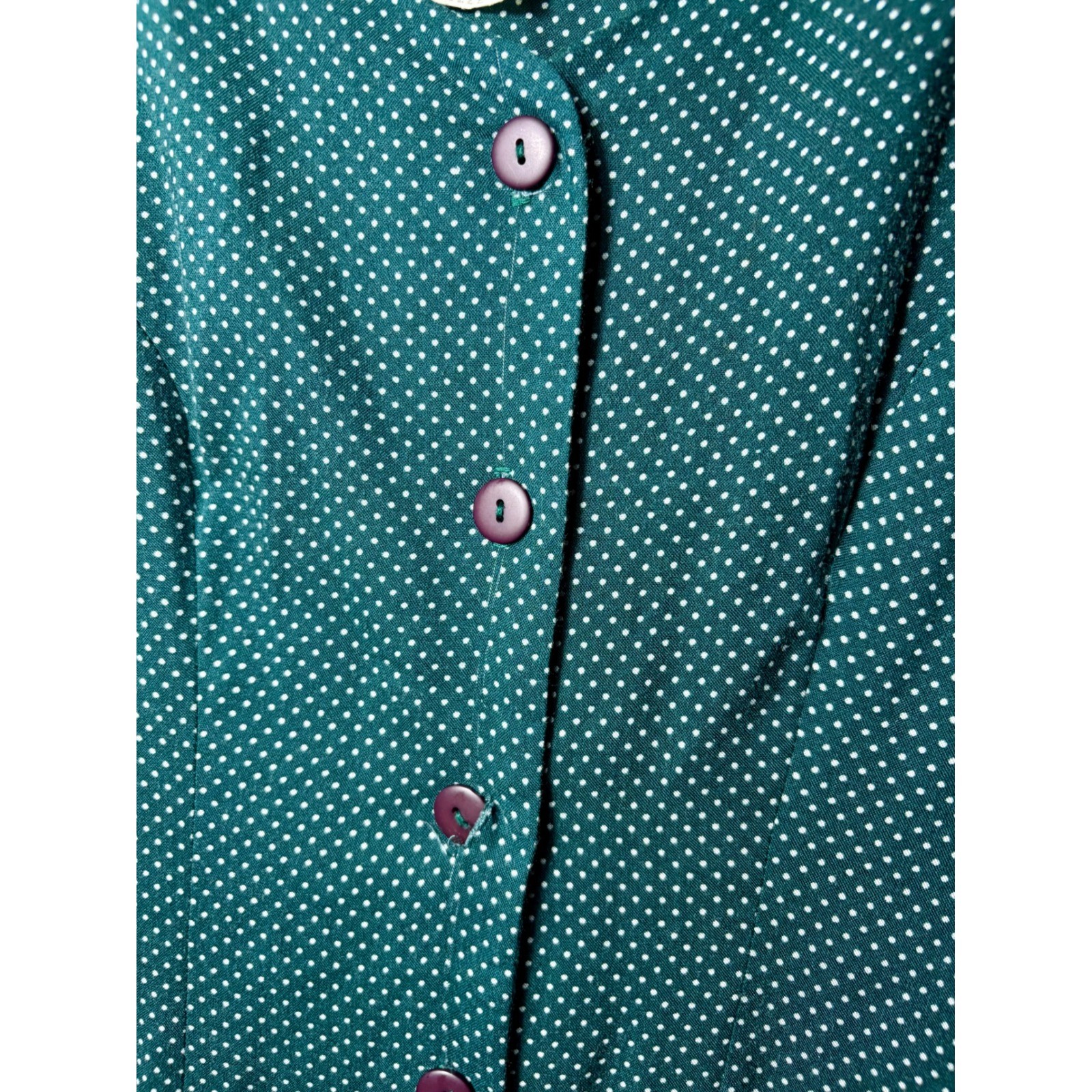 Vintage Rampage Teal Polka Dot Button Front Midi Dress Corsett Back 90s Size 3