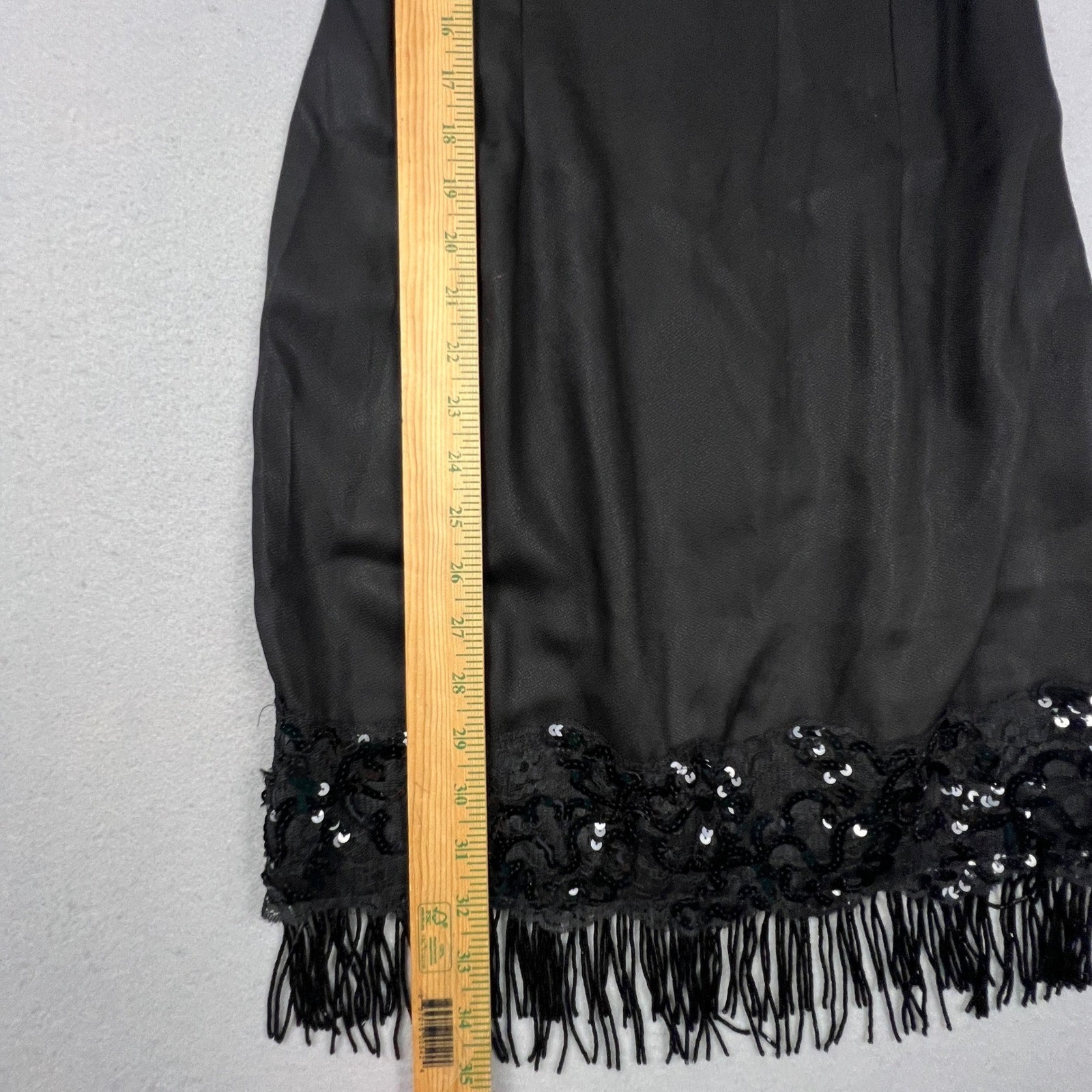 VTG 90s Roberta Mini Dress Small Black Sequin Fringe Lace Spaghetti Strap Party