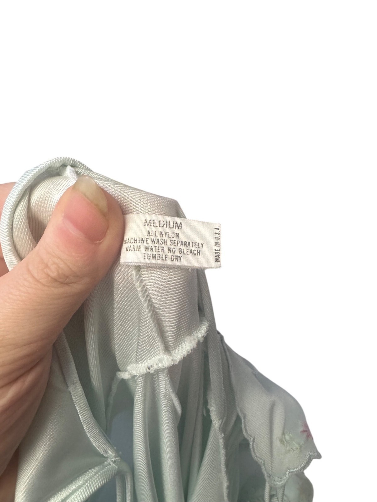 Shadowline Nylon Nightgown Light Blue Size Medium Embroidered Floral Lace Trim