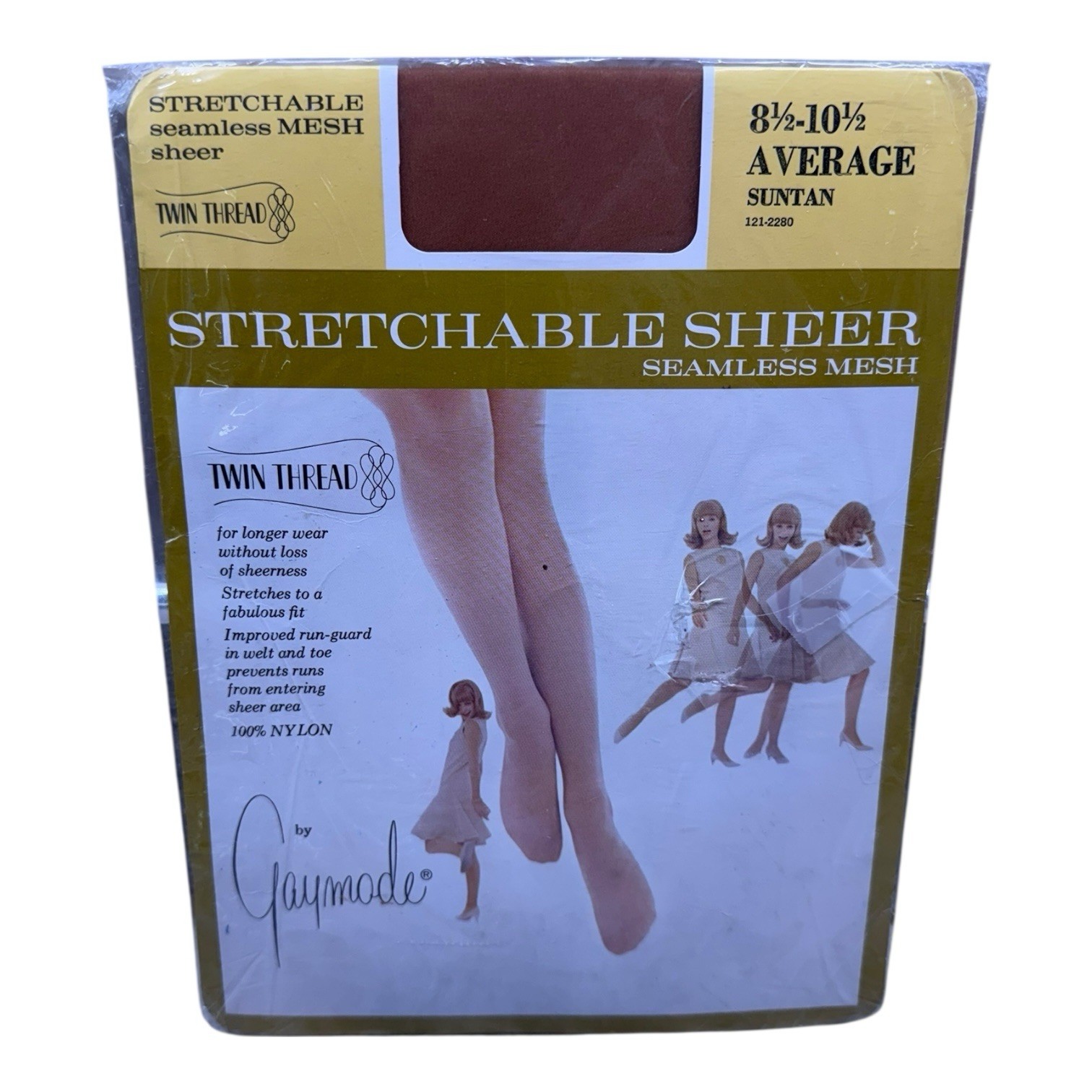 Gaymode Twin Thread Seamless Sheer Nylon Stockings 8 1/2-10 1/2 Average Suntan