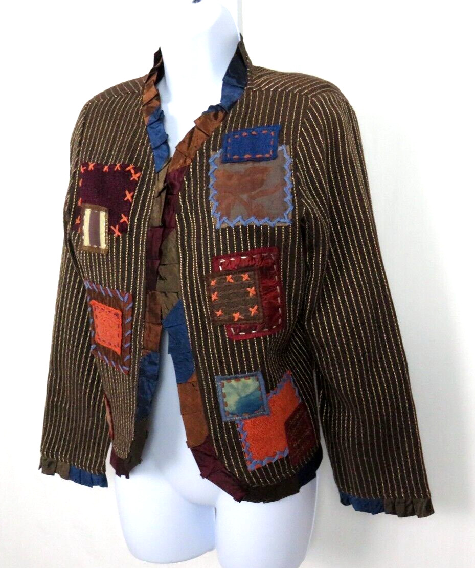 VTG 1990s 2000s SHARON ANTHONY BY CRYSTAL STRIPED PATCHWORK JACKET SIZE MEDIUM