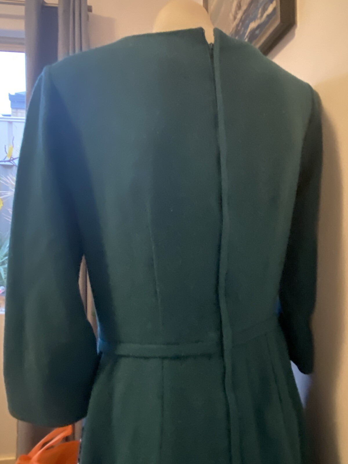 50, S Teal Soft Wool Lined Beaded Sheath.36”B28” W40” H.AS iS