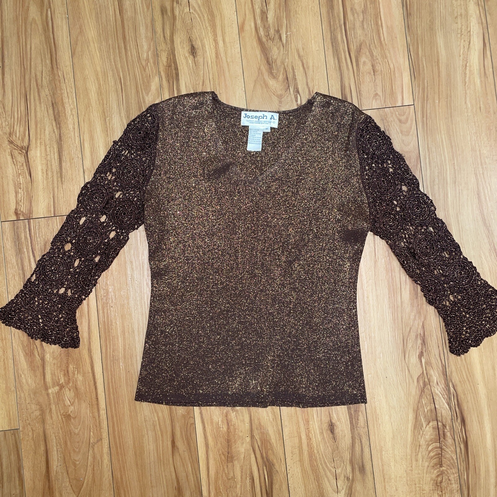 RARE- Vtg Brown & Copper Boho Crochet Top & Cardigan Sizes S/M (Joseph A.)