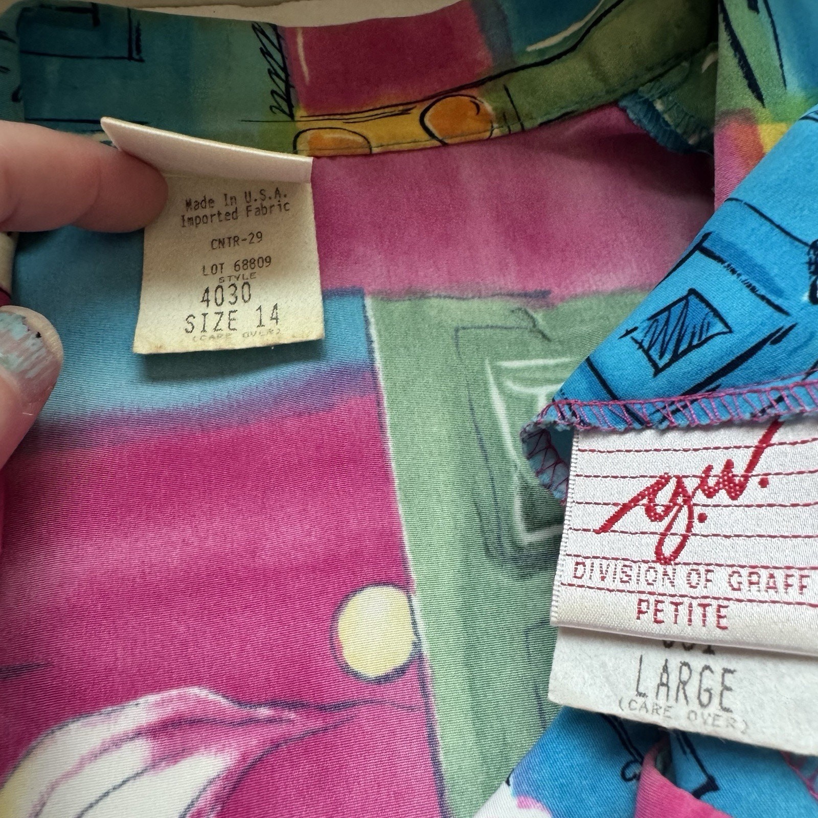 Vtg 80s L Color block Multicolor Long Jacket Blazer Artsy Art To Wear Shirt GW