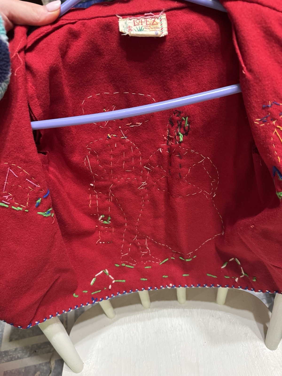 Lopez 100% Wool Red Mexican Embroidered Jacket Made in Mexico