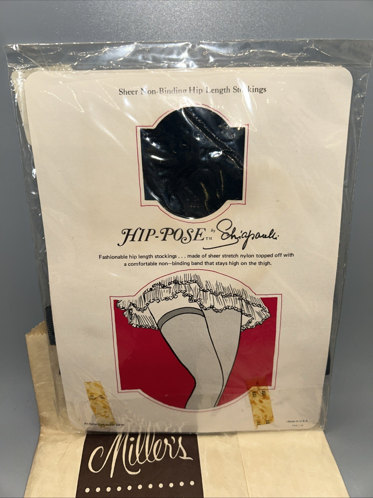 Vintage Schiaparelli Hip Pose Sheer Opaque Stockings 483 Medium Navy New
