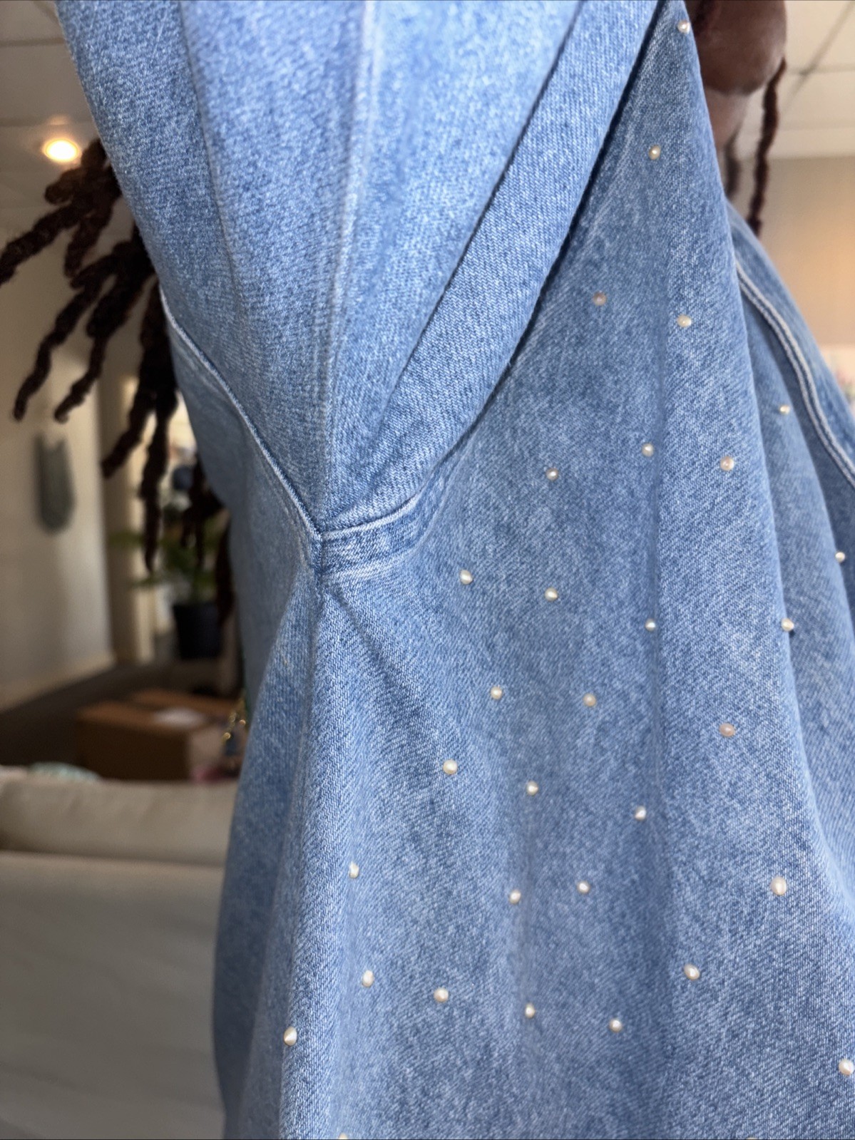 Vtg Christmas Duster by Treasures Denim Jacket Embroidered Tree Coat M/L 90s