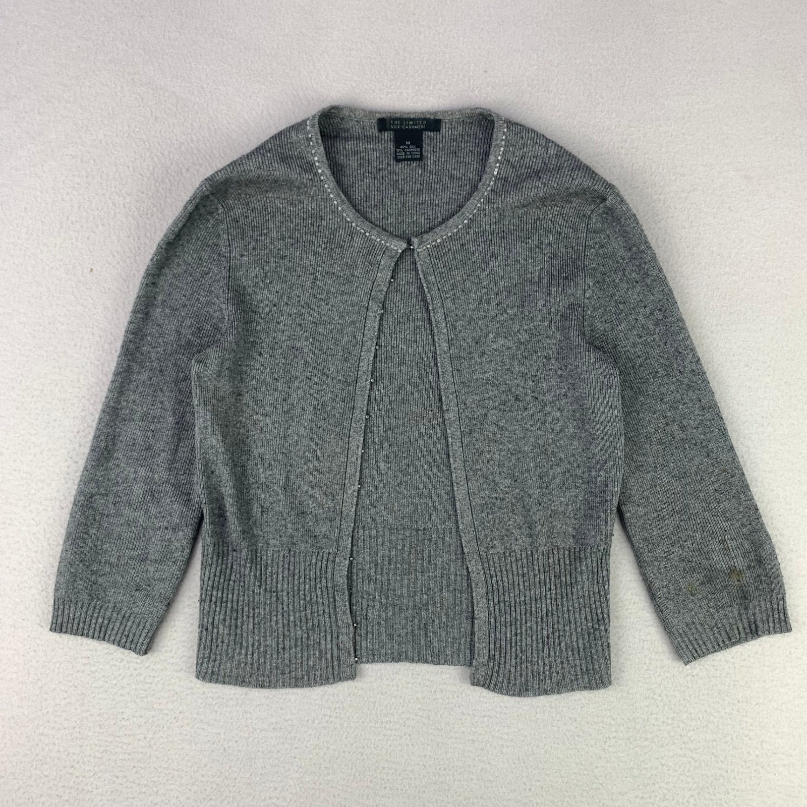 VTG Y2K The Limited Silk Cashmere Cardigan Sweater Womens M Gray Lightweight