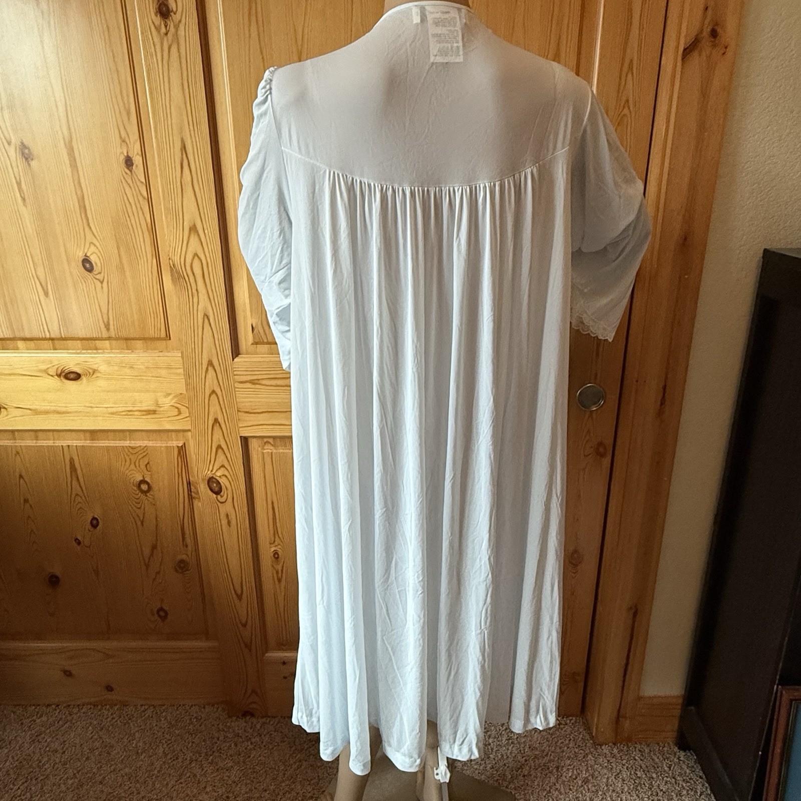 Vintage 70s Miss Elaine Peignoir Robe Size L 100% Nylon Blue White Lace
