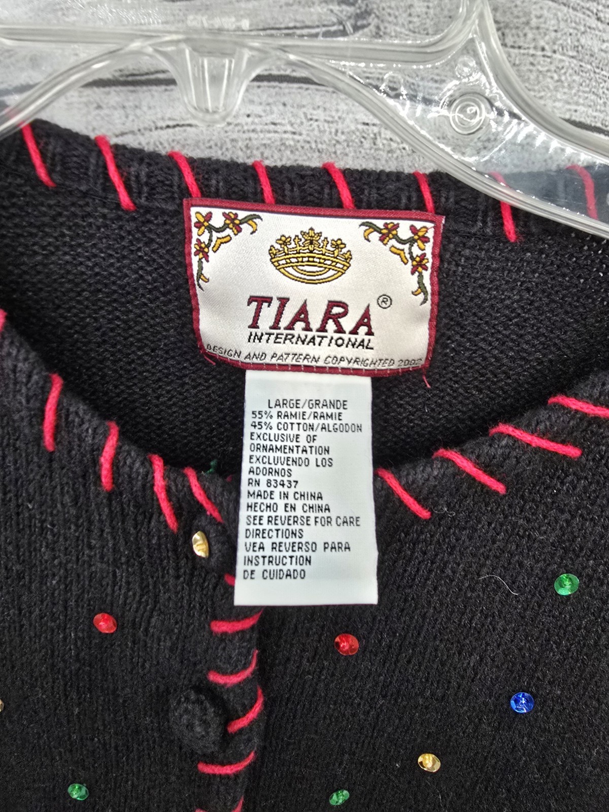 Vtg Tiara International Nutcracker Christmas Sweater Sequins Cardigan Sz LARGE