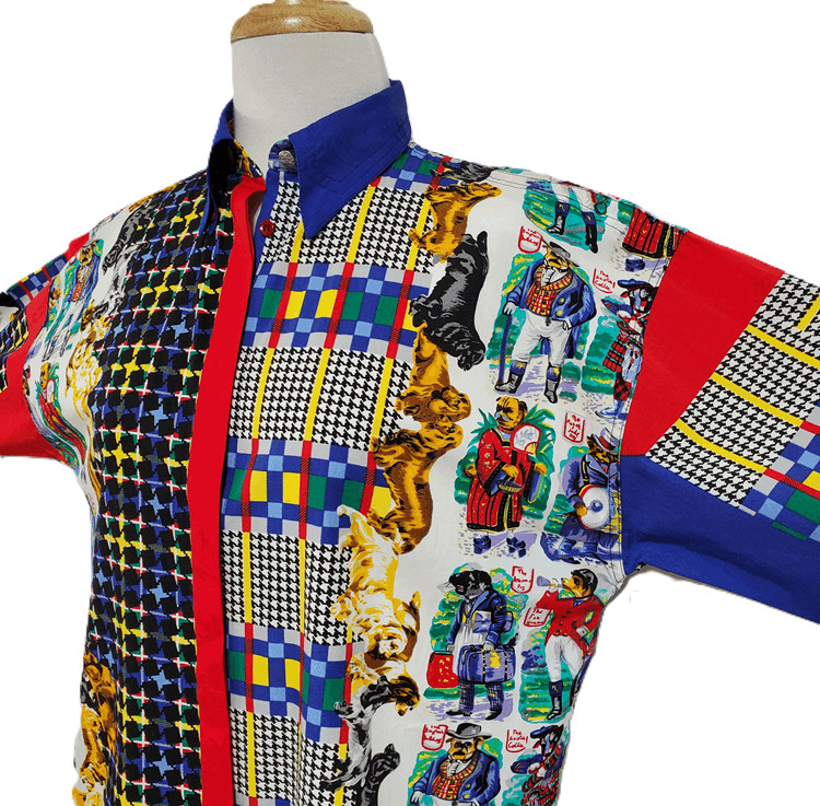 VTG VERSACE JEANS COUTURE Puppy Dog Novelty Print Circus Blouse Top Shirt S