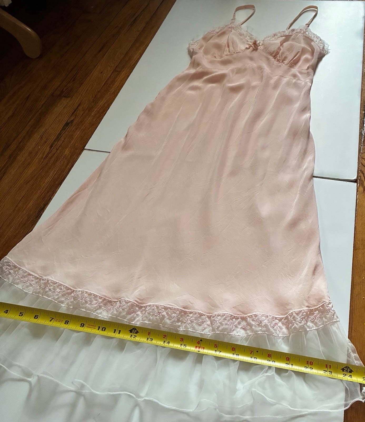 Vintage Pink Charmode Sears Roebuck Rayon Lace Tulle Nightgown Small ￼1950’s