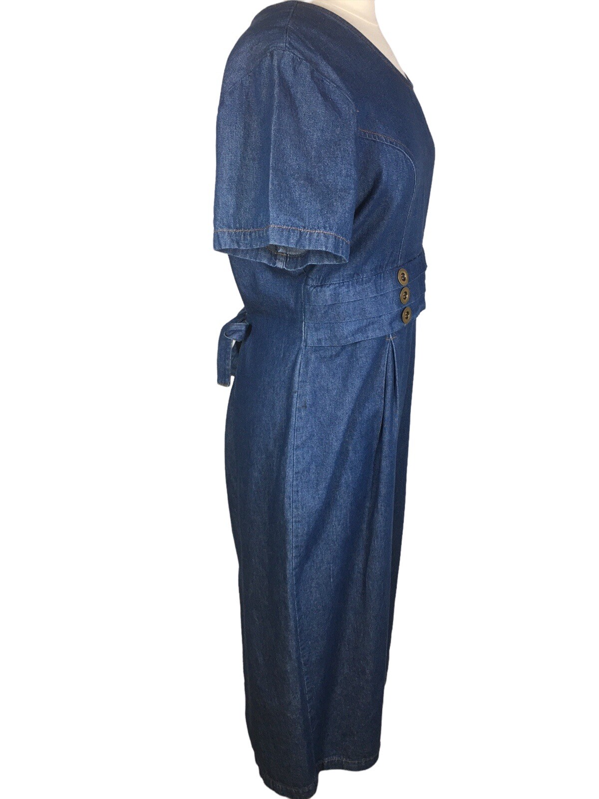 Vintage Mirrors 2 Denim Chambray Maxi Dress Size 16 Back Tie Zipper Short Sleeve