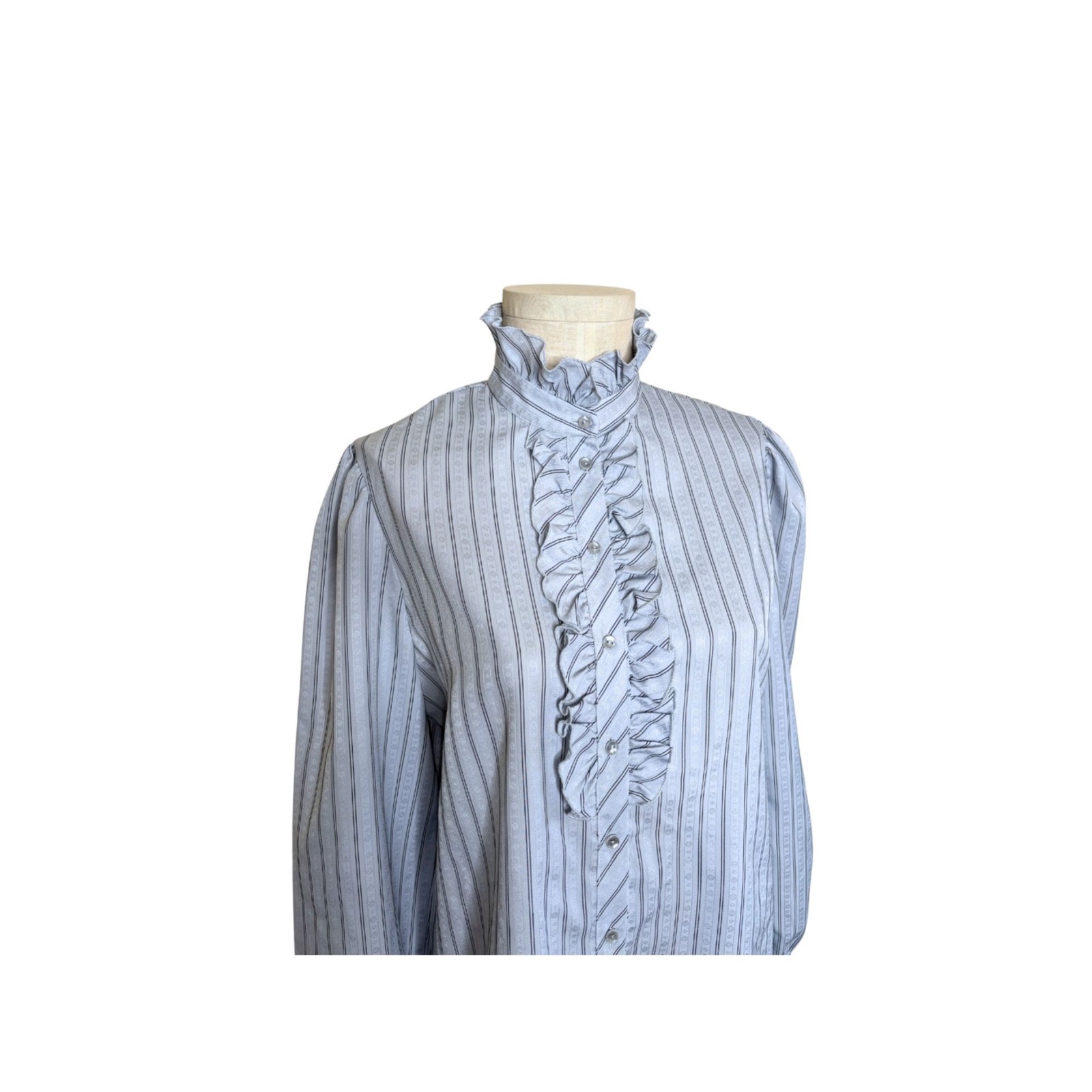 Vintage 80s gray Jonquil ruffle front blouse vintage size 18 bust 44 inches