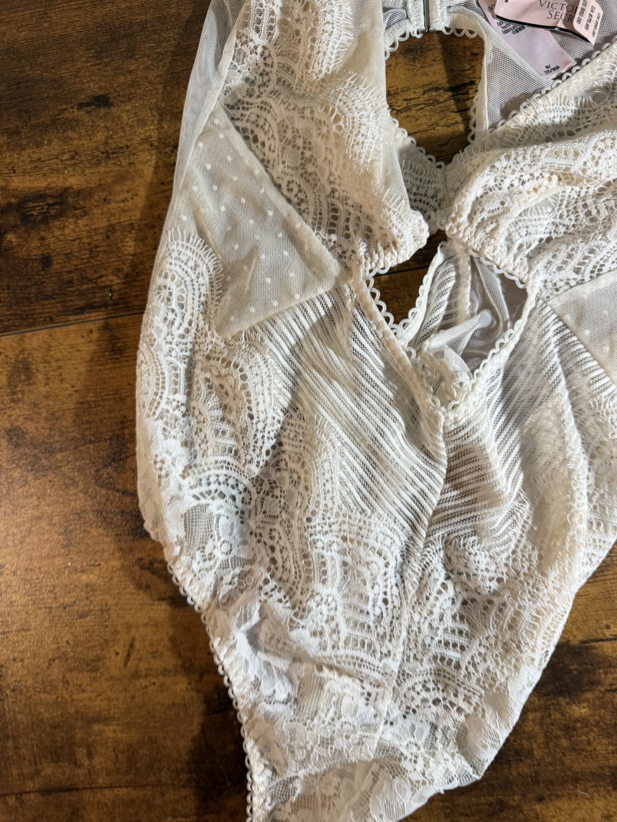 Victoria&rsquo;s Secret Ivory White Lace Mesh Teddy Bodysuit Lingerie Size M