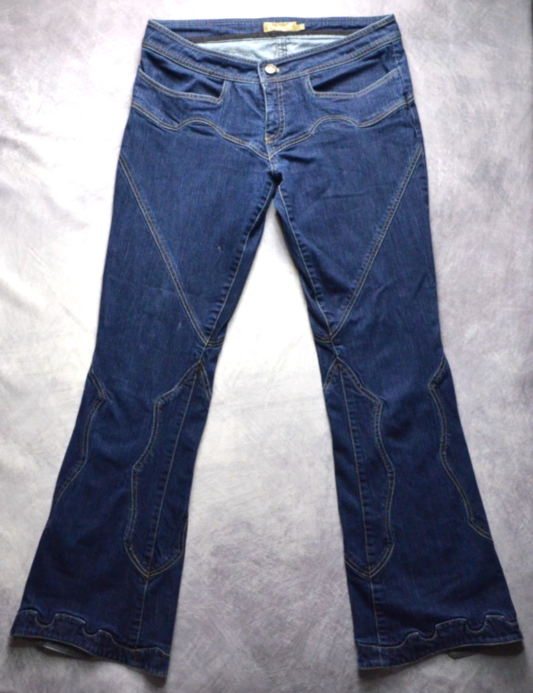 INSANE Bogdenoff LA Bell Bottom Flare Jeans Blue Size 32 Paneled Vintage Y2K