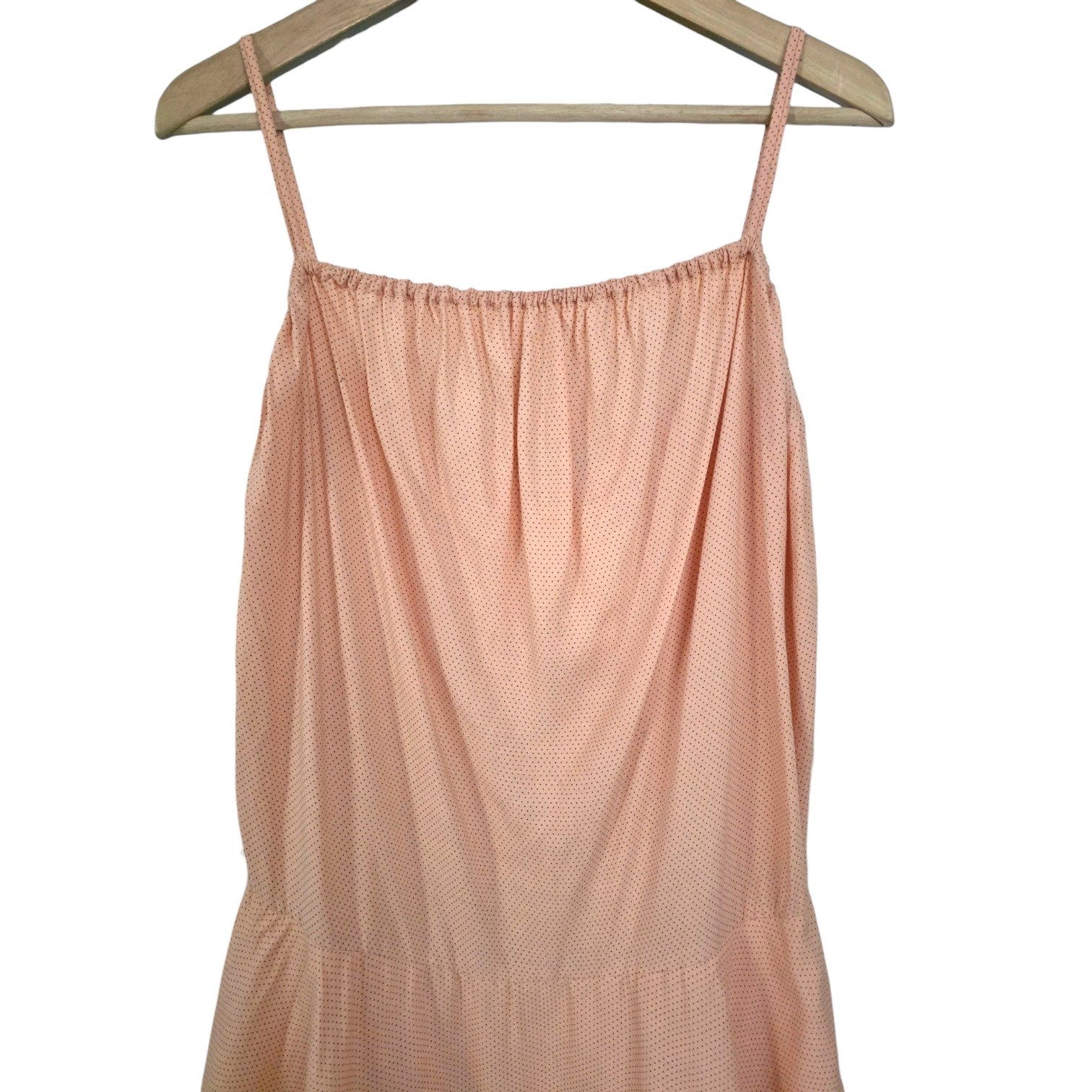 Vintage Emmanuel Schvili Peach Swiss Dot Drop Waist Tiered Coquette Summer Dress