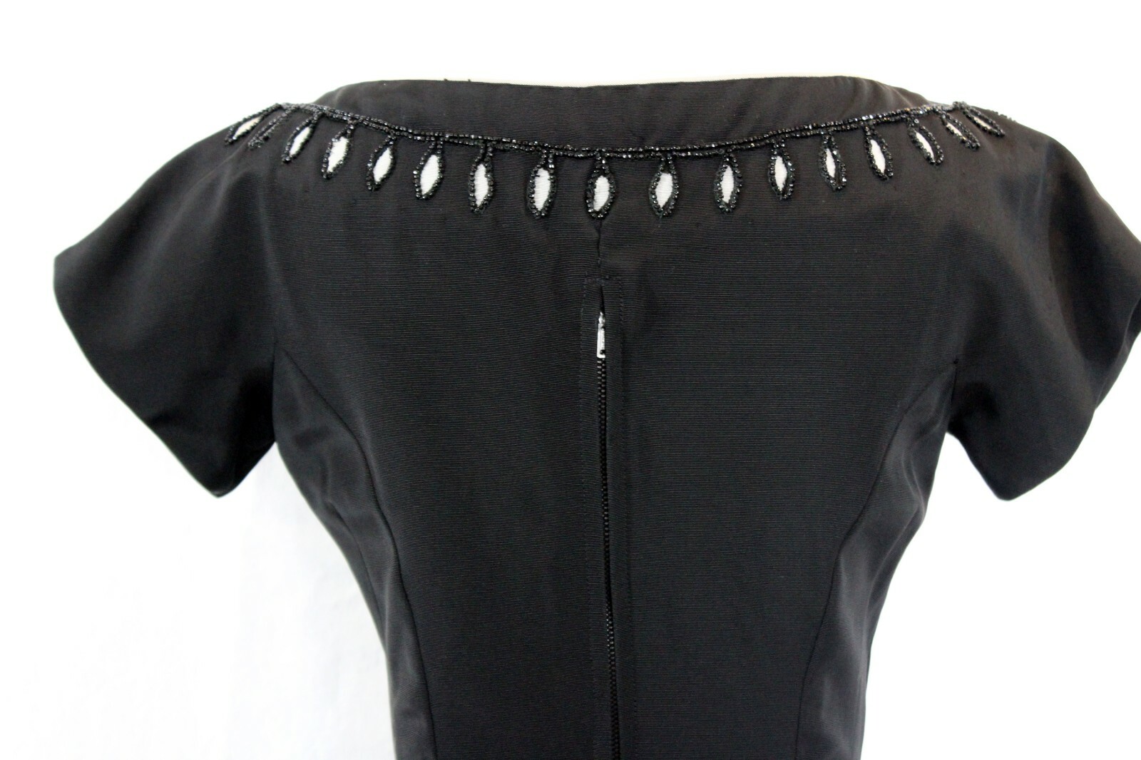 Vintage 1950 Carlye Woman&rsquo;s Black Fitted Full Circle Dress Embellished Bodice Sm