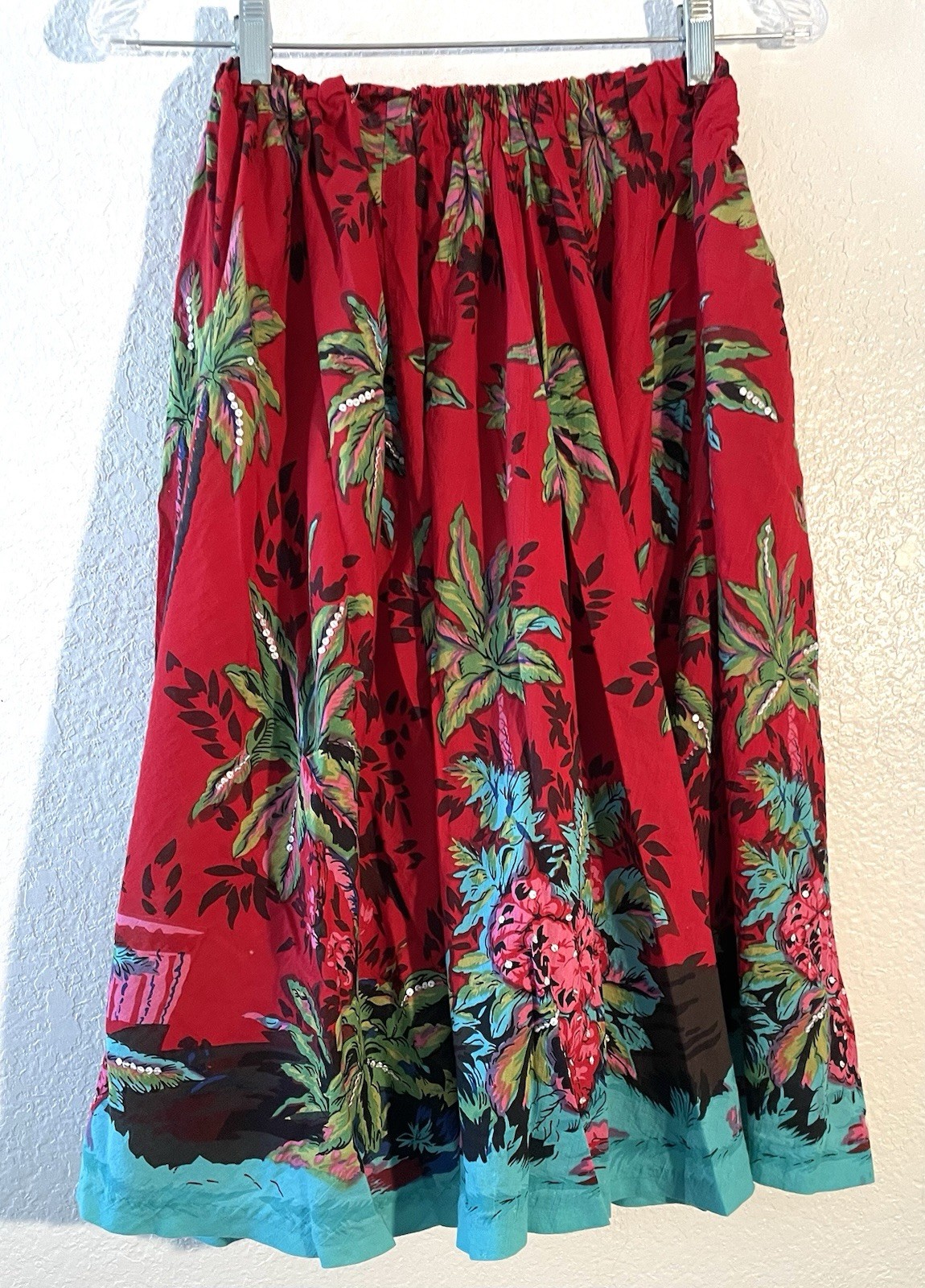 Vintage Colorful Tropical Homemade Cotton Lightweight Sequined Summer Skirt M/L
