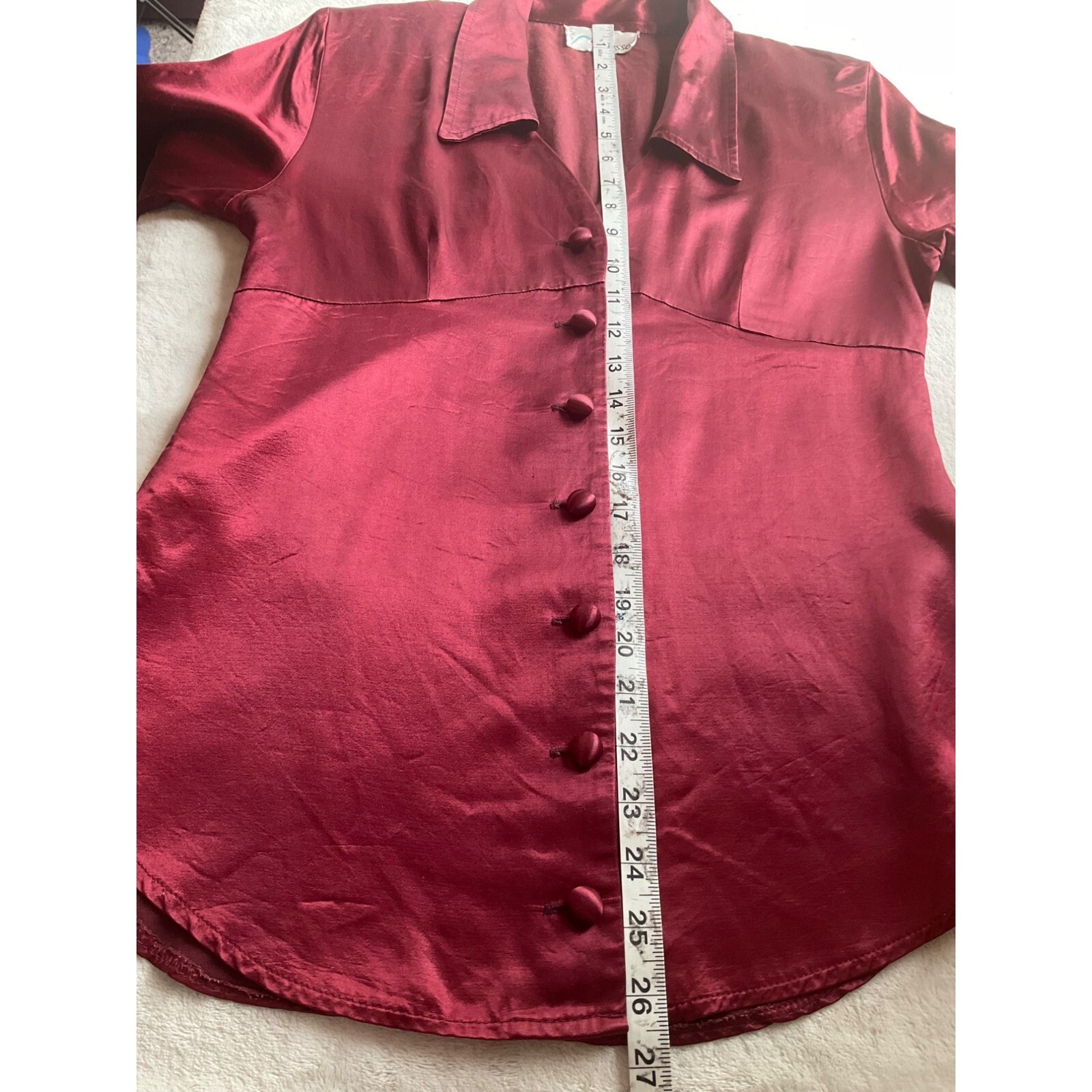 Vintage Finesse Small/Med Button Down Baby doll shirt Burgundy Collar Y2K Satin