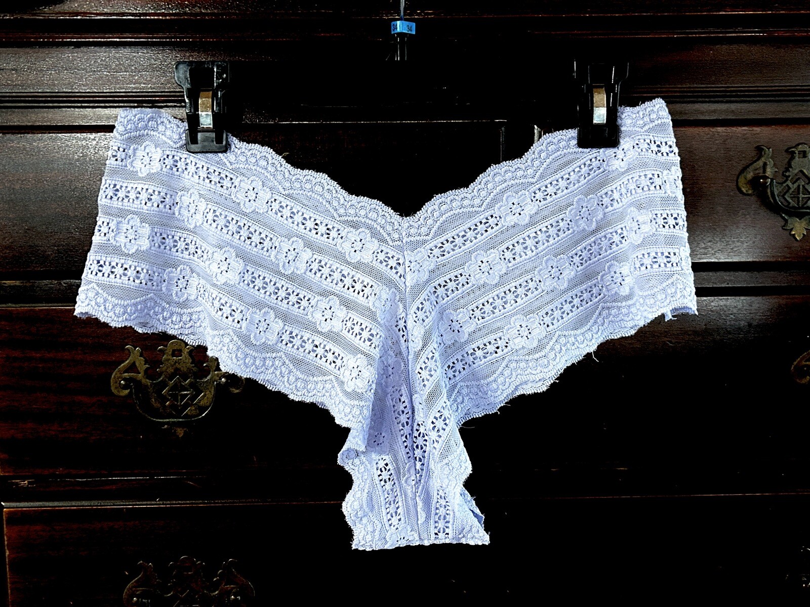 Vtg Unbranded Embroidered Floral Stretch Lace Sz 9 Blue Hipster Panties #244