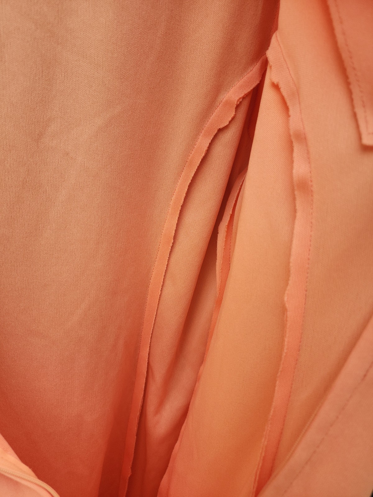 70s Handmade Solid Peach Color Double Knit Polyester Dress – Womens L-XL Vtg