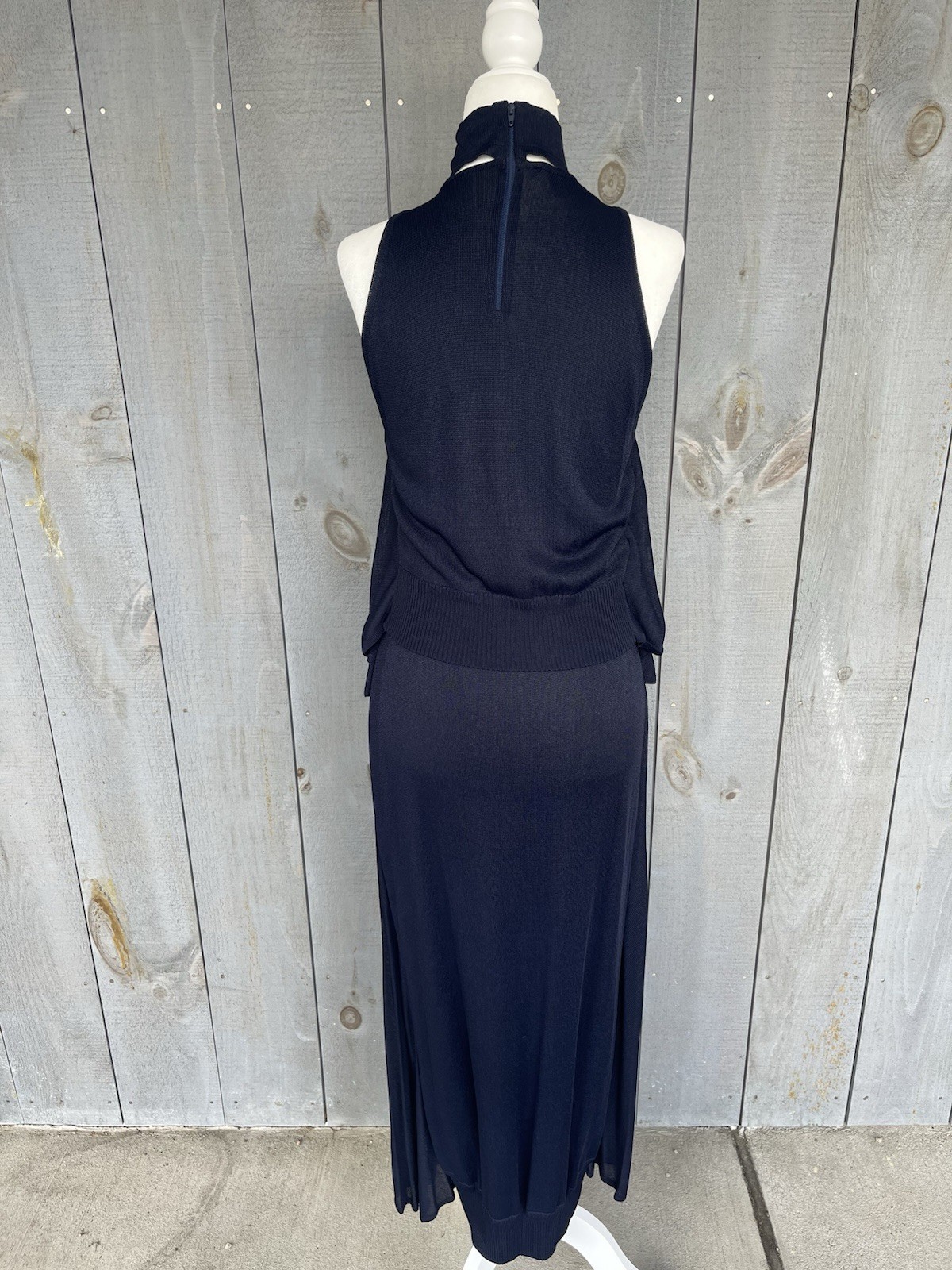 Vintage 80s Marina Spadafora 2 Pc Set Skirt Sleeveless Blouse Choker Neck Blue M