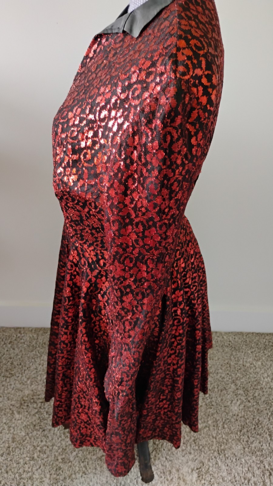 1950&rsquo;s Vintage Black Orange Lace Cocktail Party Dress Goth Witchy Halloween 4/6