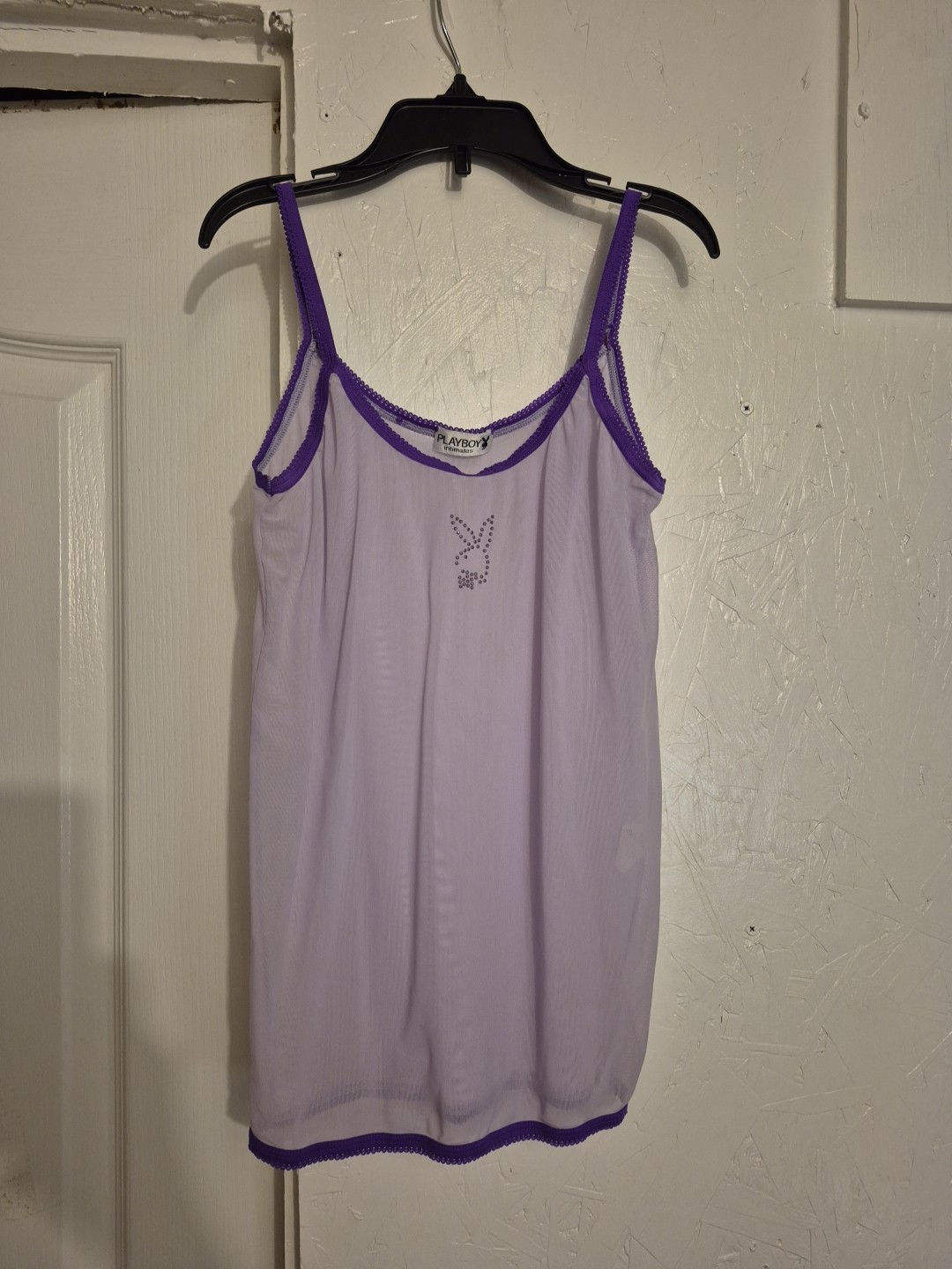 Y2k Vtg PLAYBOY INTIMATES Sheer Lavender/Purple Camisole Sz M RHINESTONE bunny