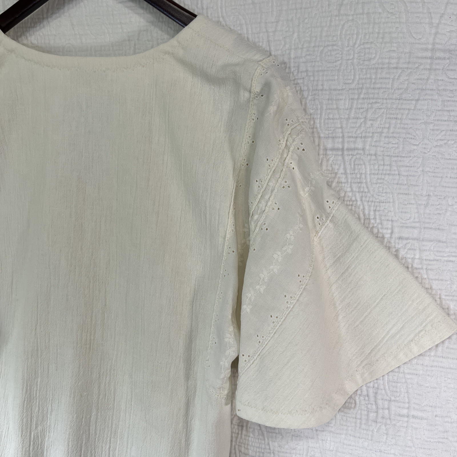 Vintage Fashioned And Handmade By Madelyne Cream Peasant Blouse Flutter Sleeve M