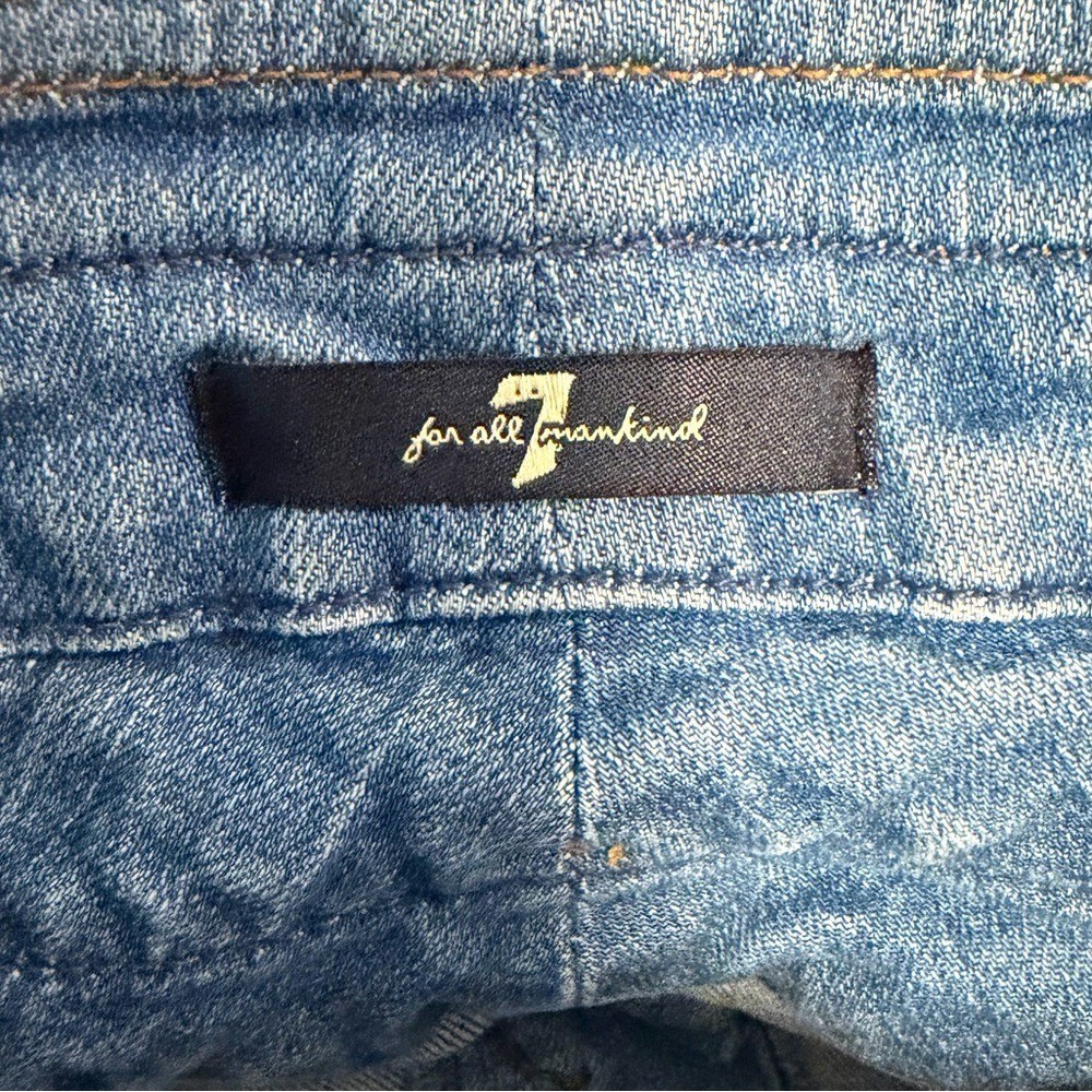 7 For All Mankind Y2K Patchwork Denim Mini Skirt High Rise V Front Corset Sz 24