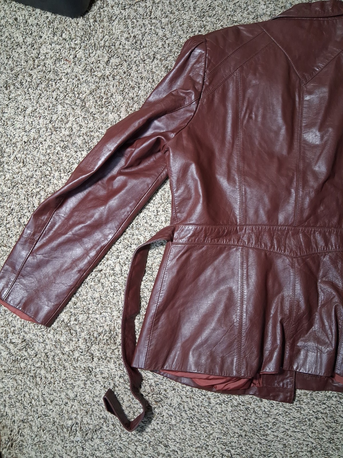 Vintage Genuine Leather Jacket Coat Womens 16 Oxblood Burgundy Retro 70s TD38D