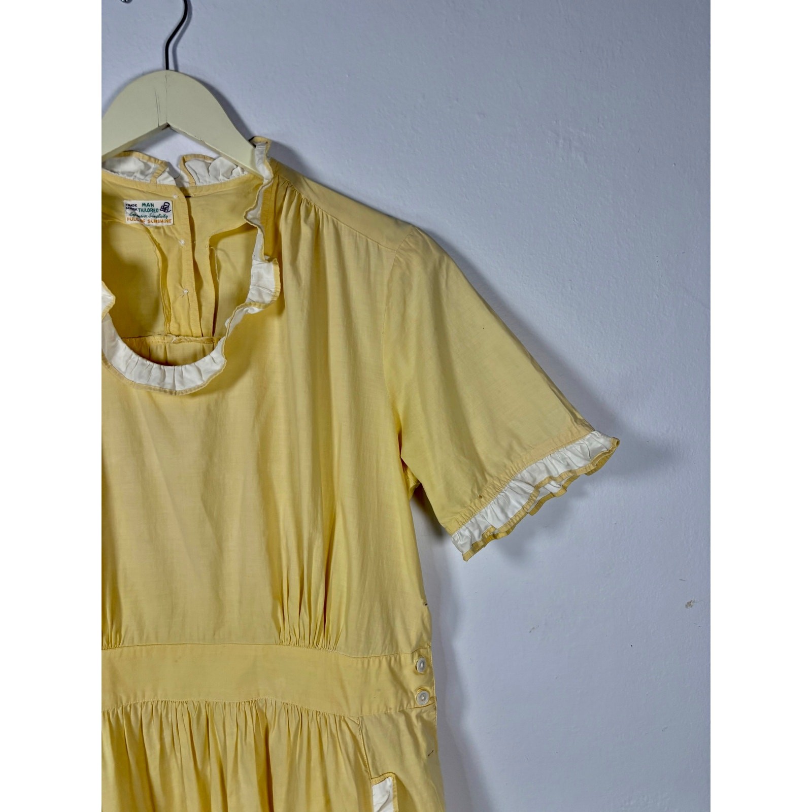 1950s Expensive Simplicity Yellow Cotton Ruffle Maids Uniform Dress As Is