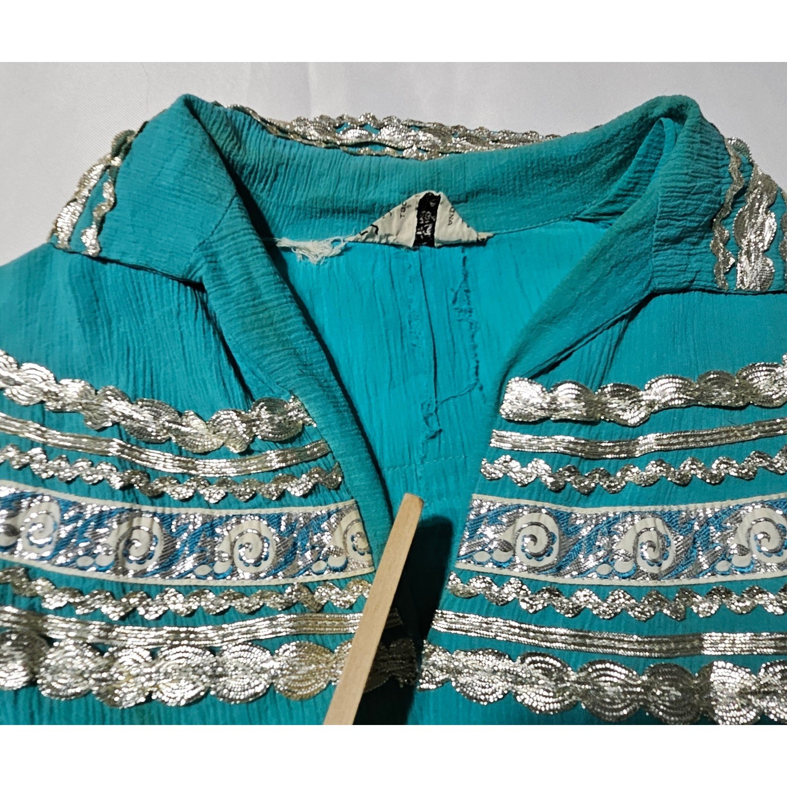 Vintage Fayes Creation Patio Fashions Turquoise Silver Rickrack Skirt Set 2958