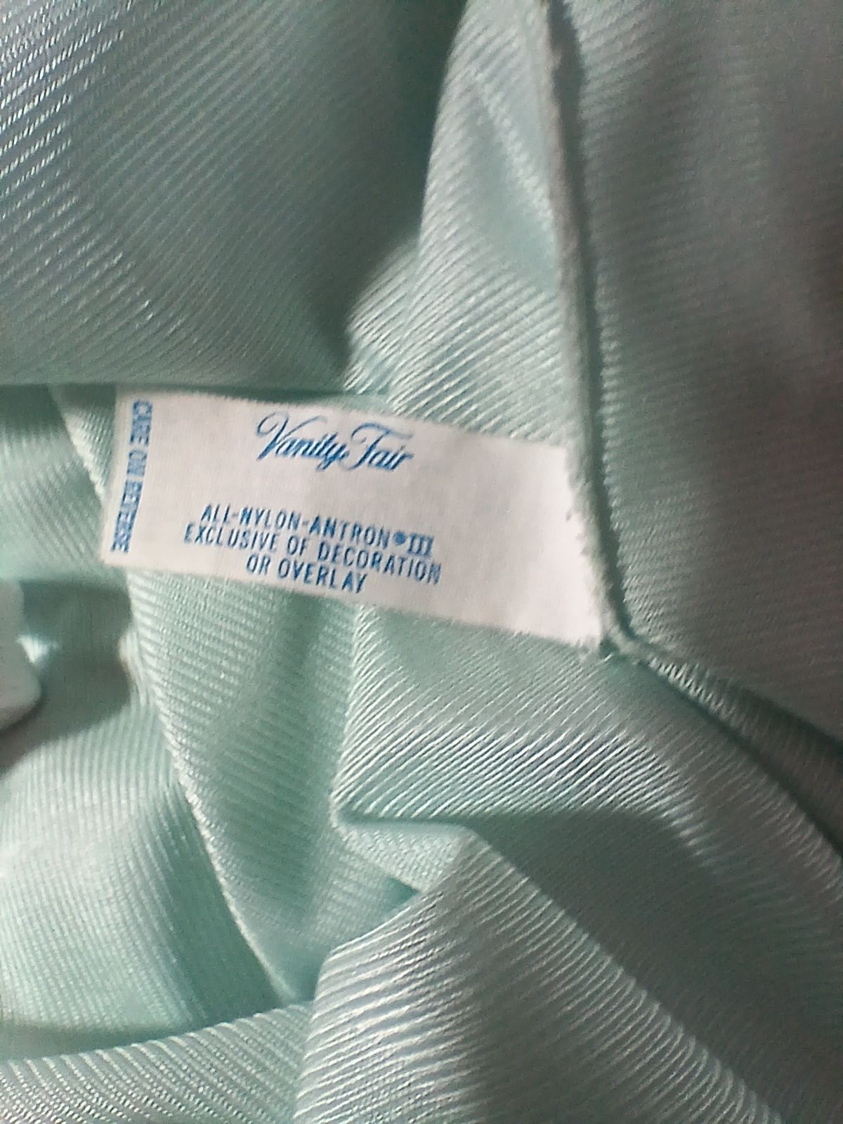 Vintage Vanity Fair Light Green Nightgown Lace Trim Sleeveless Size XL Nylon USA