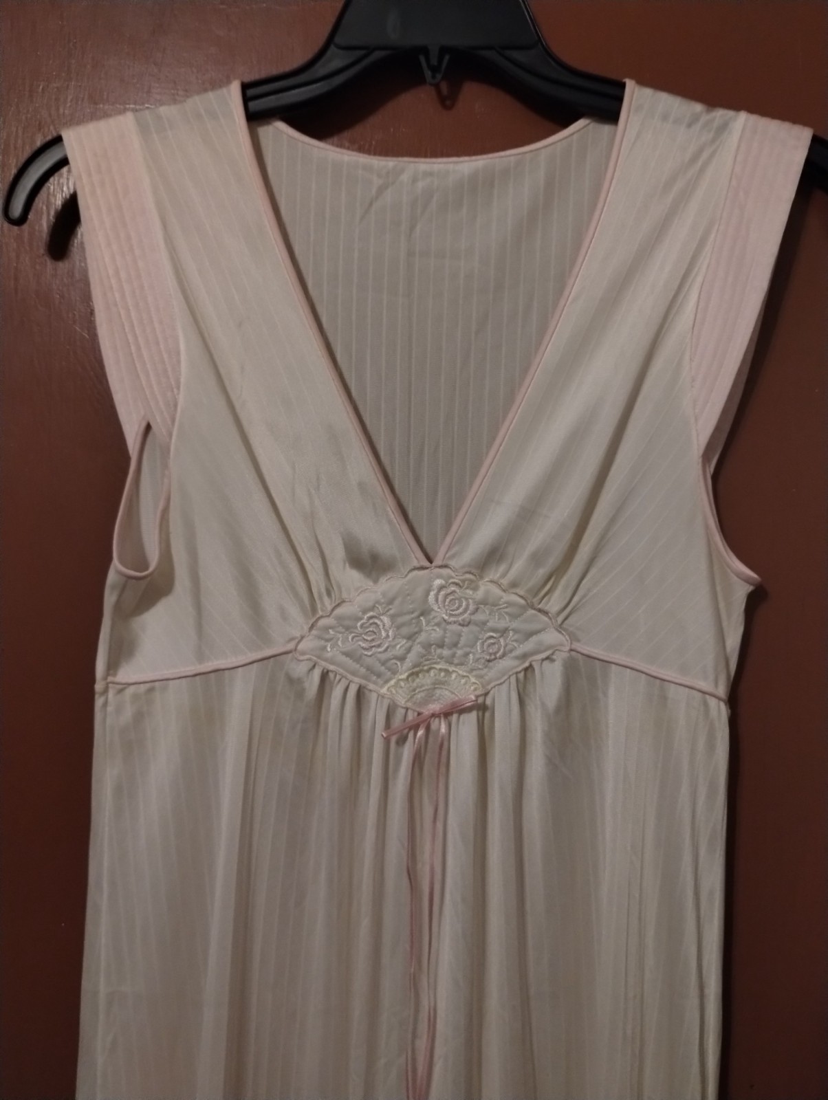Vintage Lorraine Nylon Nightgown Small USA-STRIPED PINK BEIGE-loose bottom hem