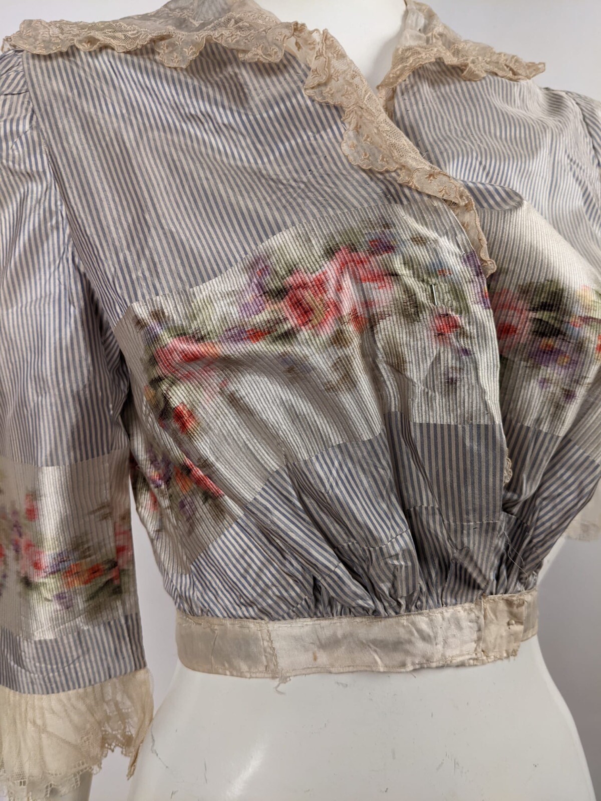 EDWARDIAN STRIPED & OMBRE SILK TAFFETA JACKET W NET SLEEVES 