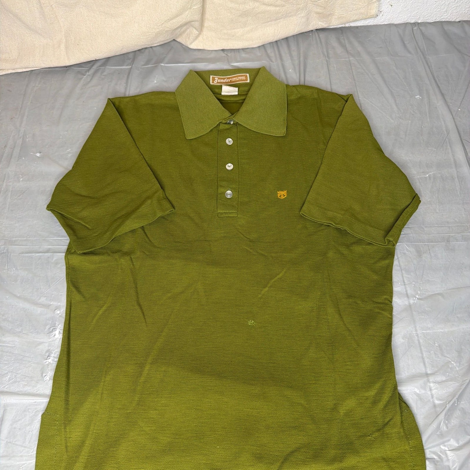 Vintage 60s Jantzen Classics Avocado Green Pointelle Knit Button Up Polo Tee