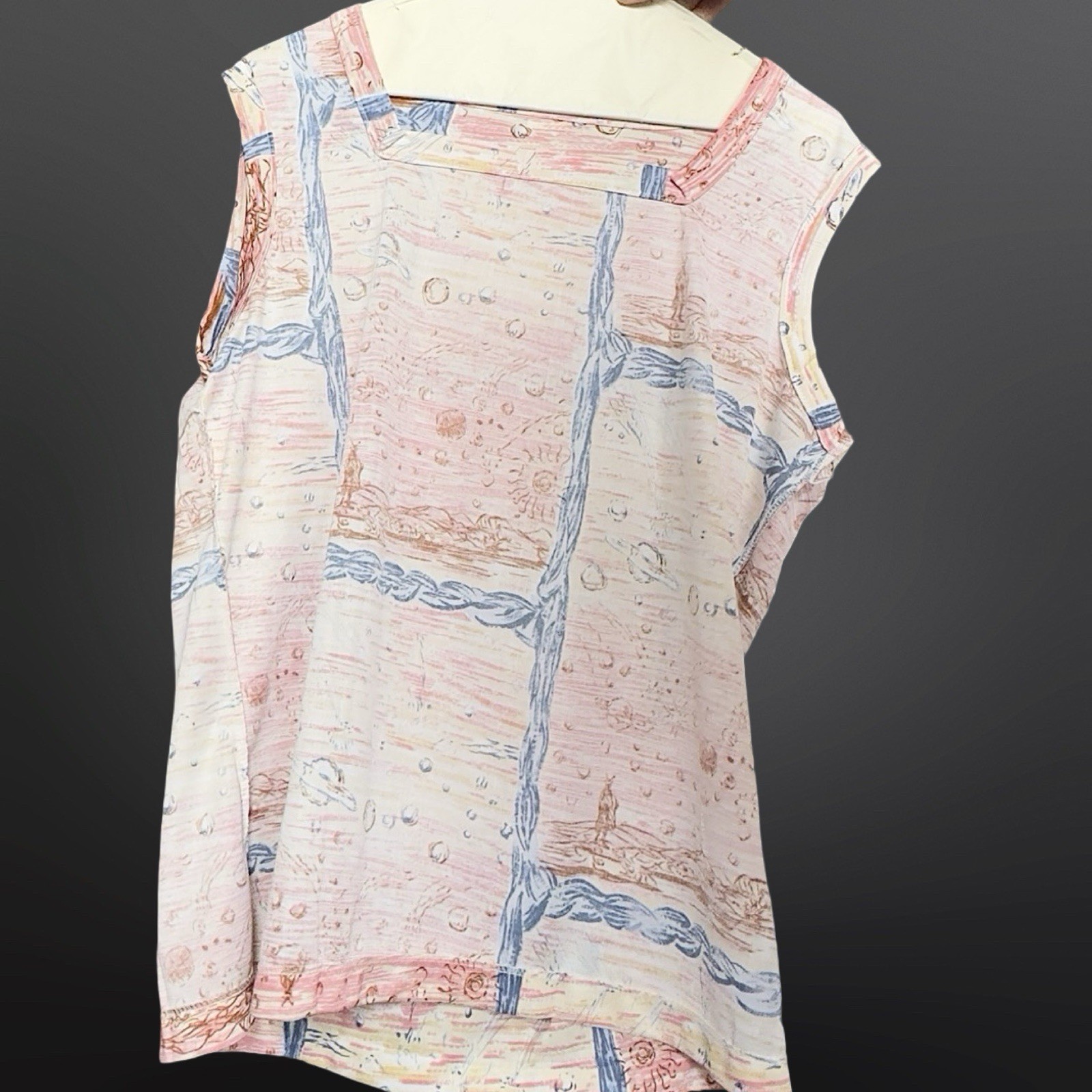 1970s Poly Novelty Sci-Fi Spaceship Print Sleeveless Vintage L Top Sony Studios