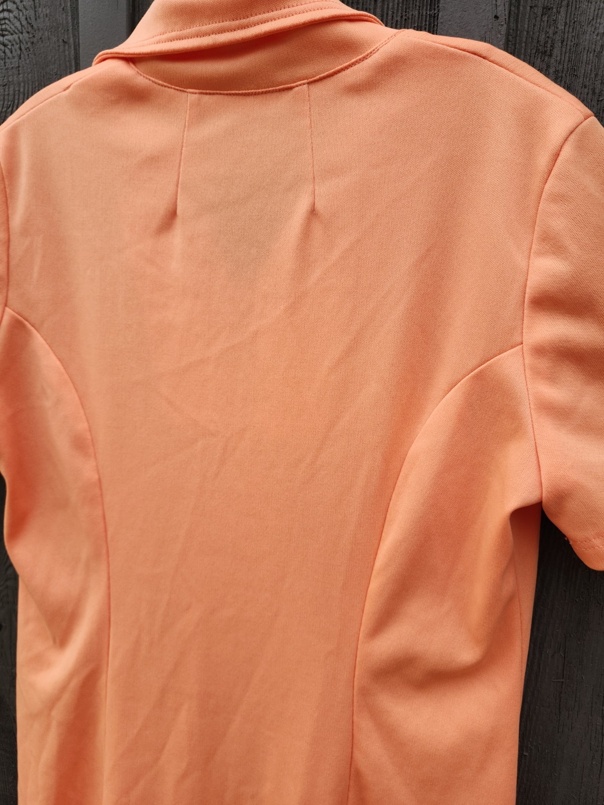70s Handmade Solid Peach Color Double Knit Polyester Dress – Womens L-XL Vtg