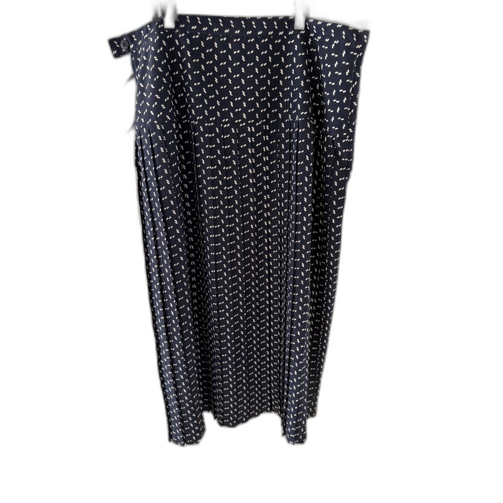 Kasper for A.S.L. Navy White Print Top & Pleated Skirt Set Size 16