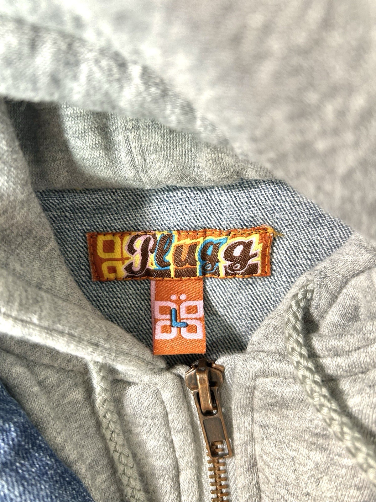 PLUGG Hooded Sweatshirt / Denim Layer Vest Size L Vintage Button Zip