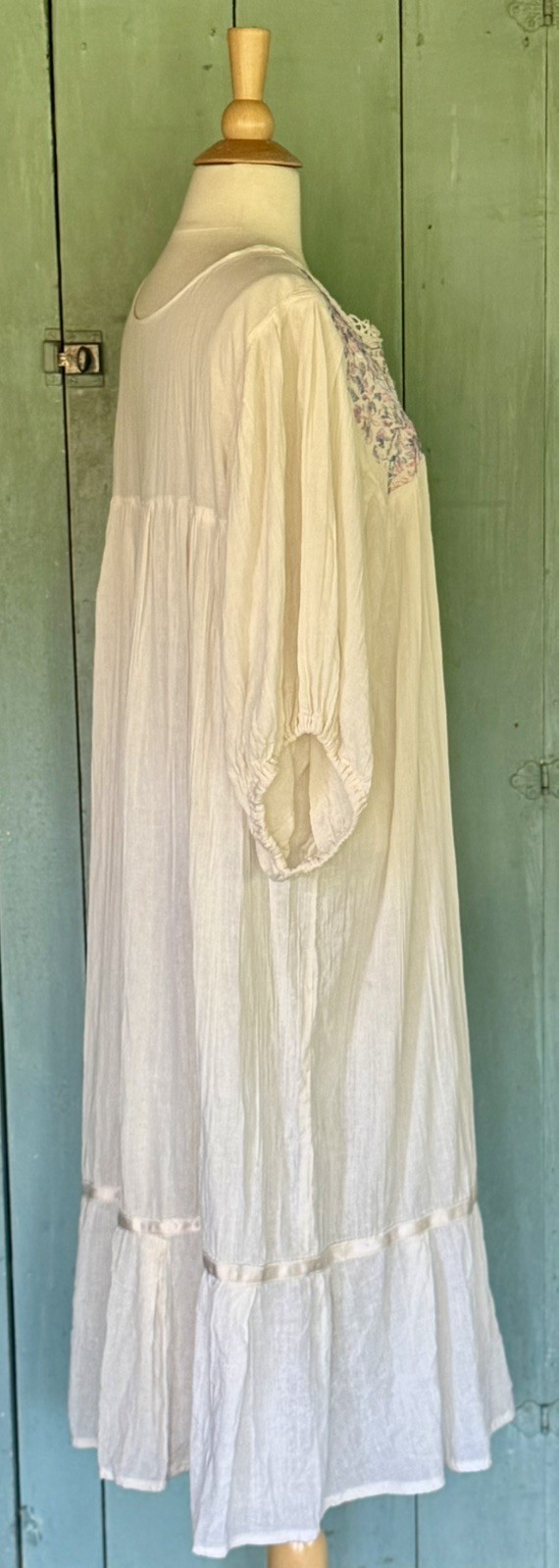 Pintuck Mexican Hand Stitched Embroidered Cotton Gauze Shift Dress Crochet L-XXL