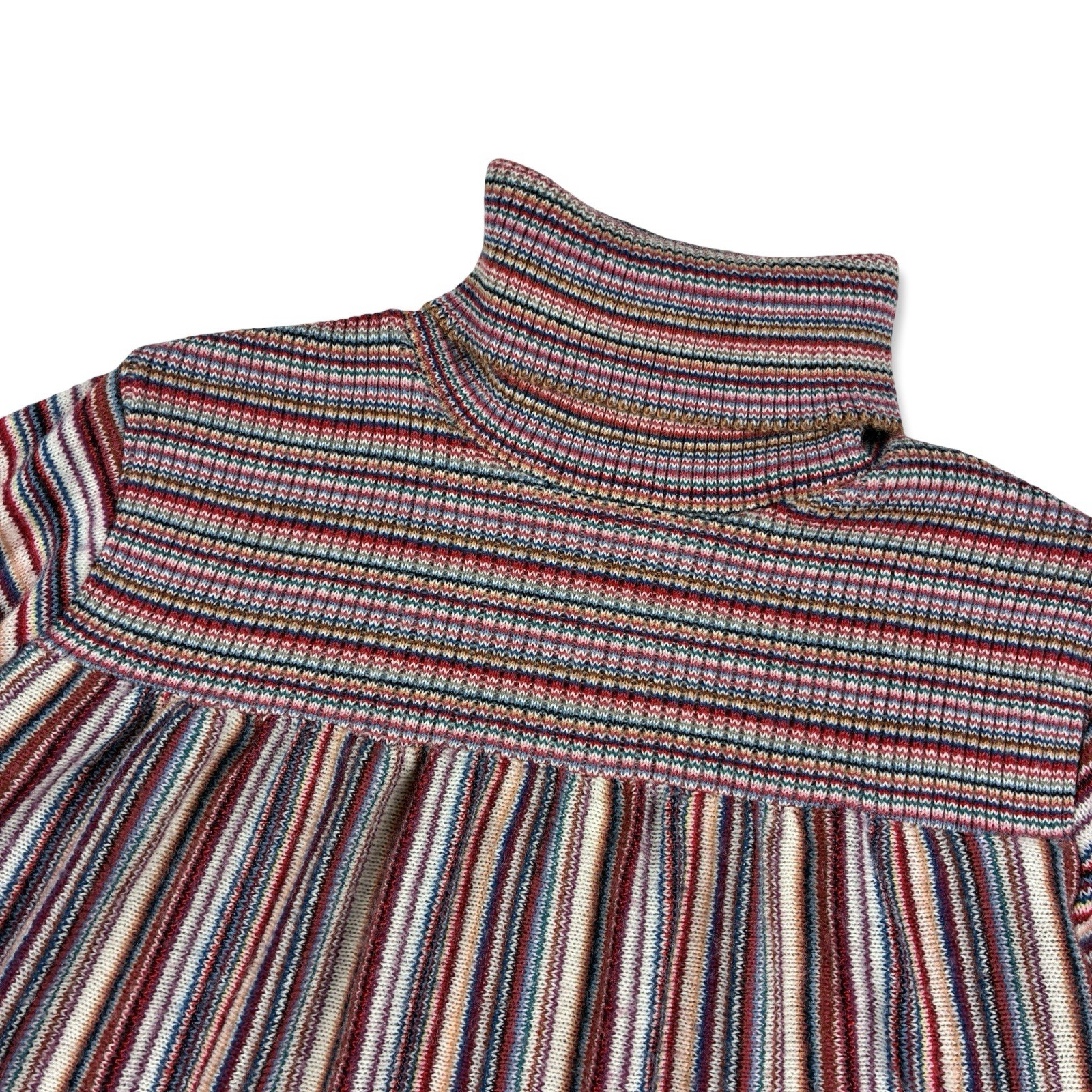 Great Times Women&rsquo;s VTG 70s Striped Turtleneck Babydoll Swing Flare Sweater