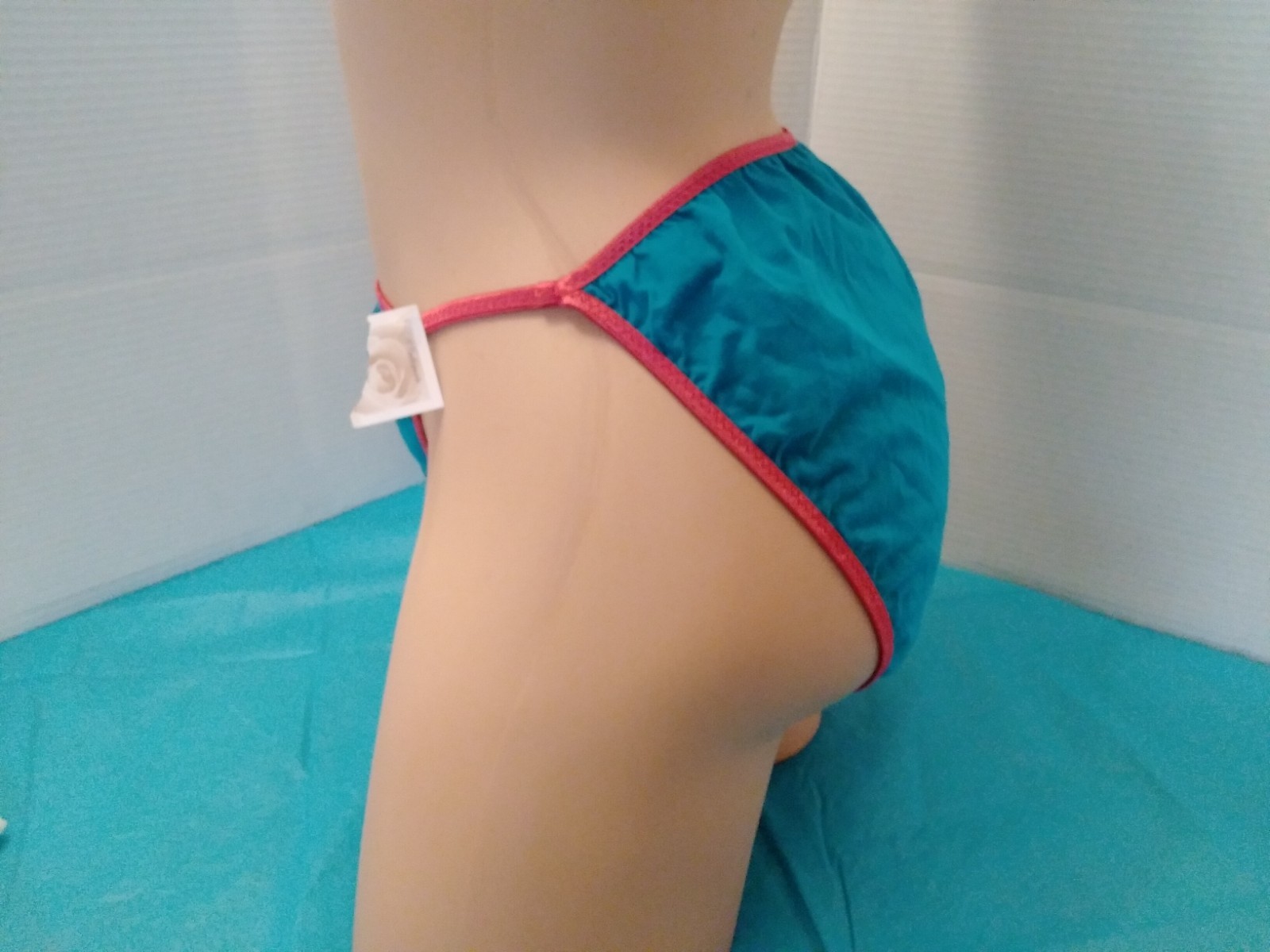 Panties Vintage String Bikini Blue 100% Cotton Size XL Hong Kong