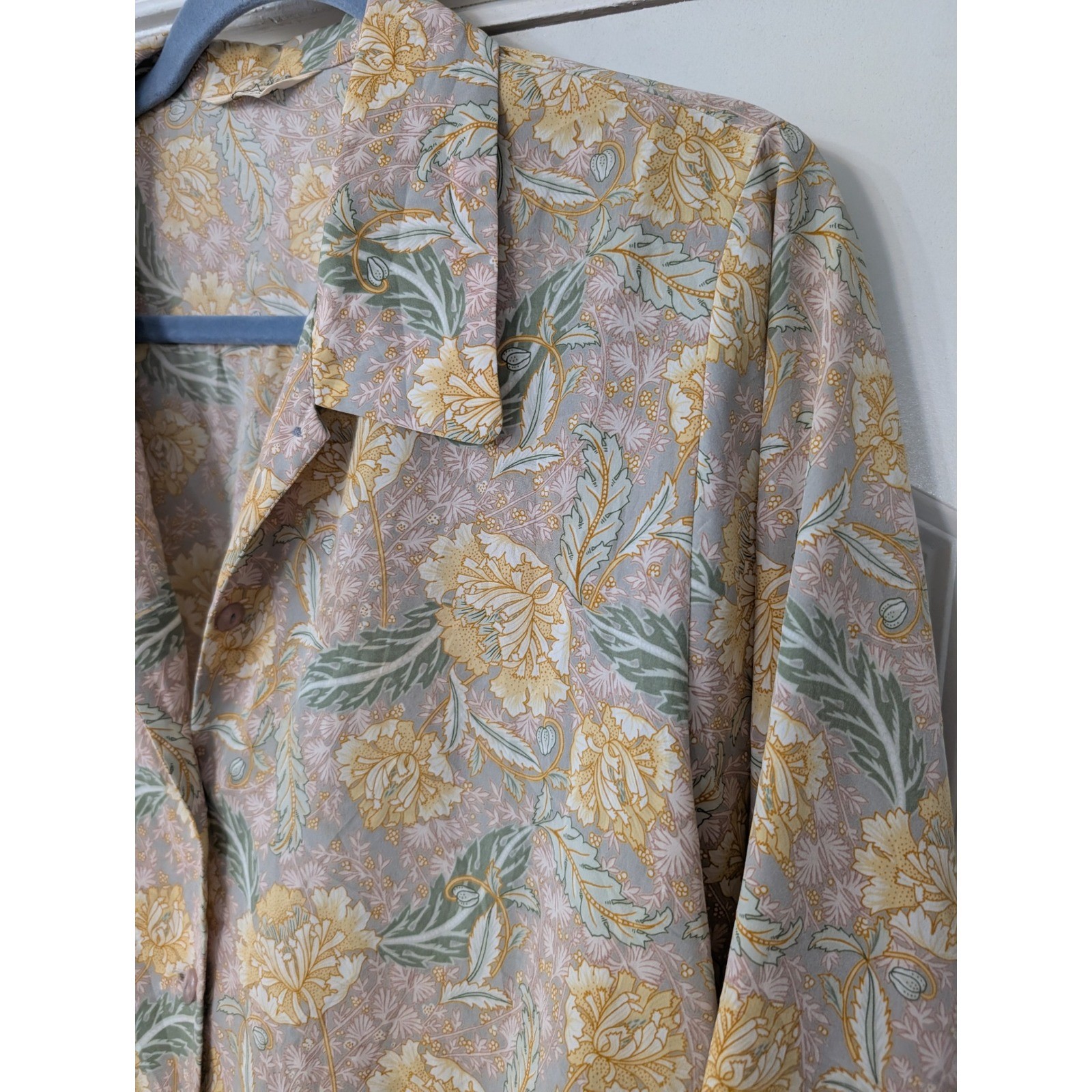 Vintage UU Tokyo Sasami Floral Button Up Blouse Made in Japan Yellow Green