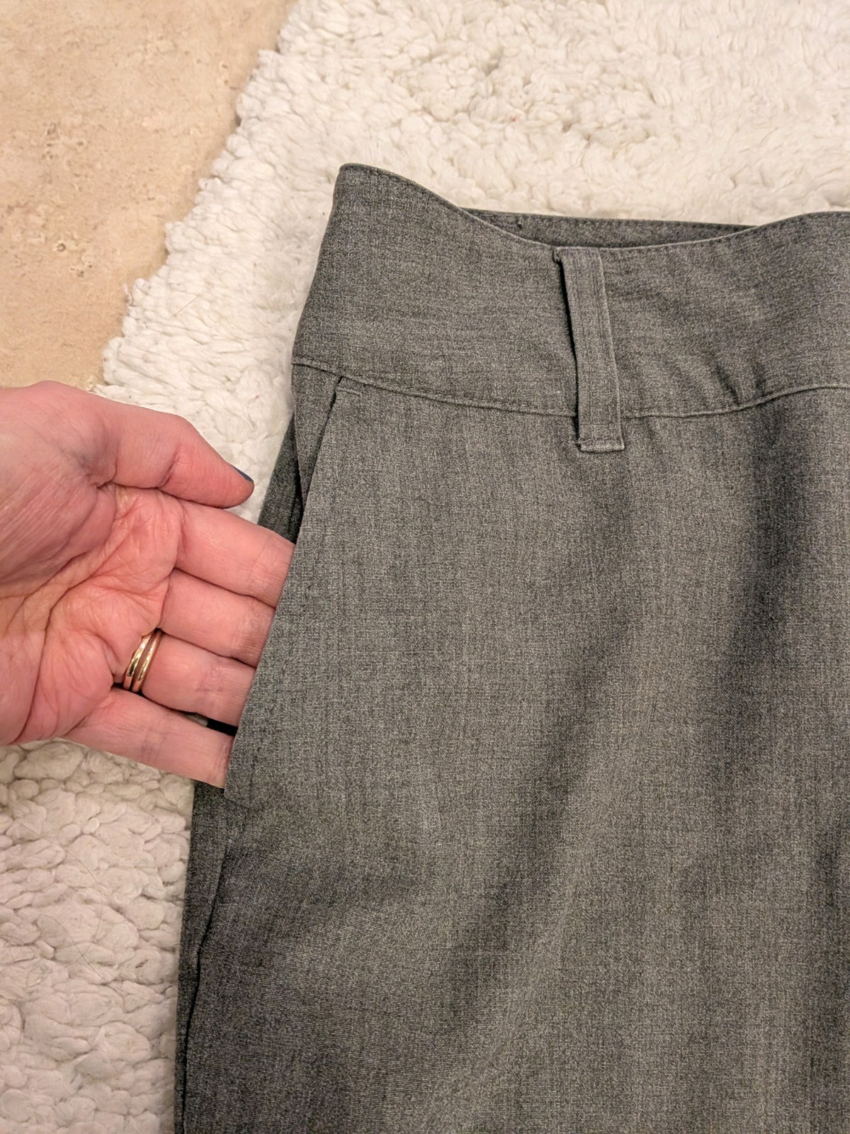 Vintage 2006, low rise gray slacks, Women 8. 32 in Waist. 9 in Rise. 30 inseam.