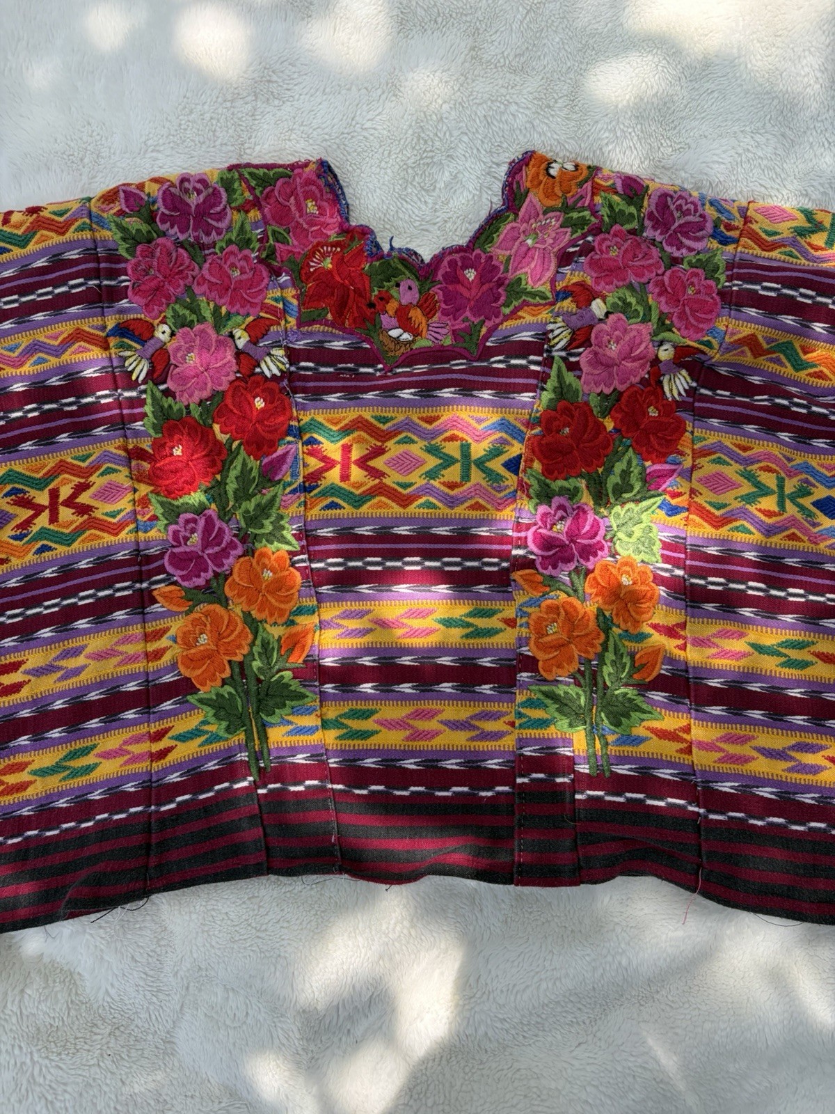 Vintage Floral and Vibrant Colorful Huipil with Embroidery Details