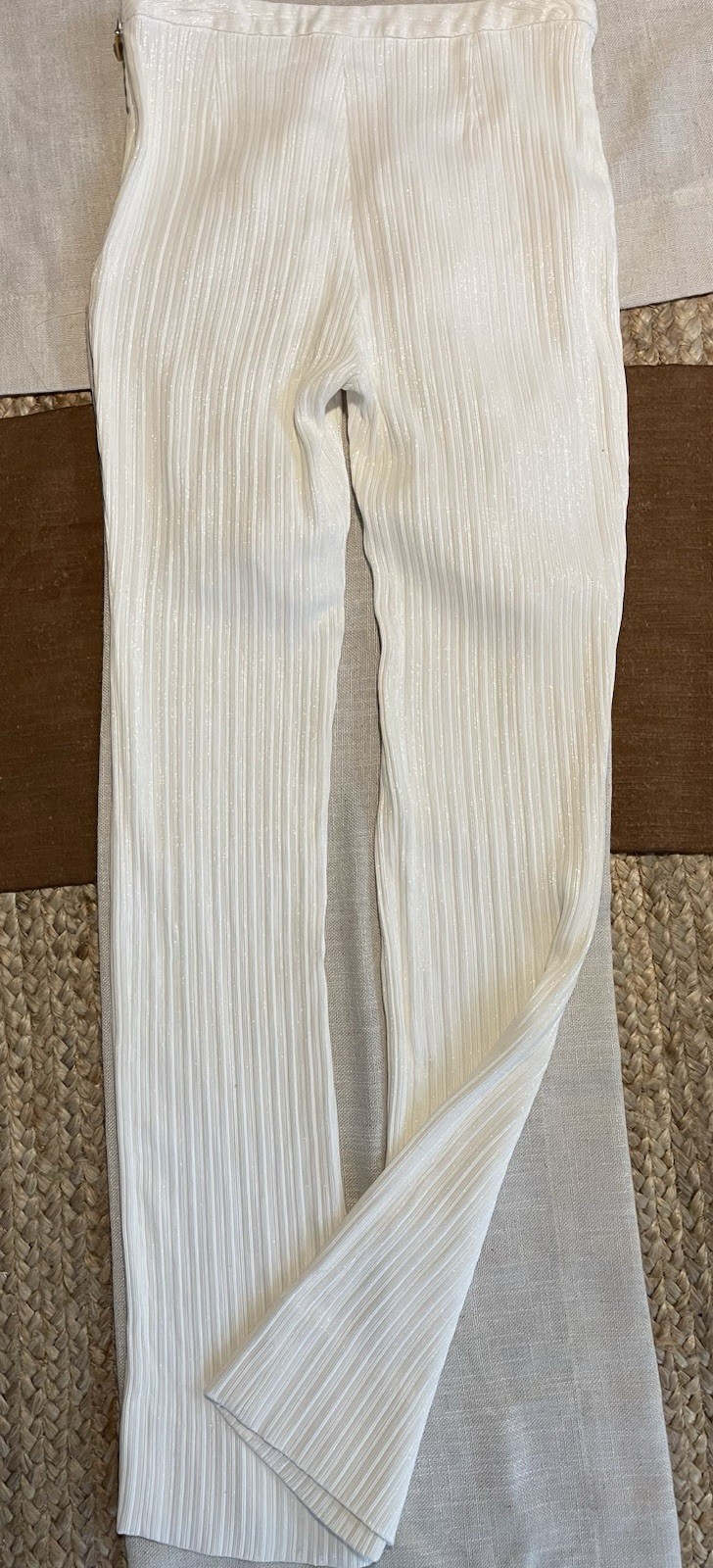 VTG Gianni Versace Couture 90s White Silver 2 Pc Silk Suit IT 40 XS Greek Key